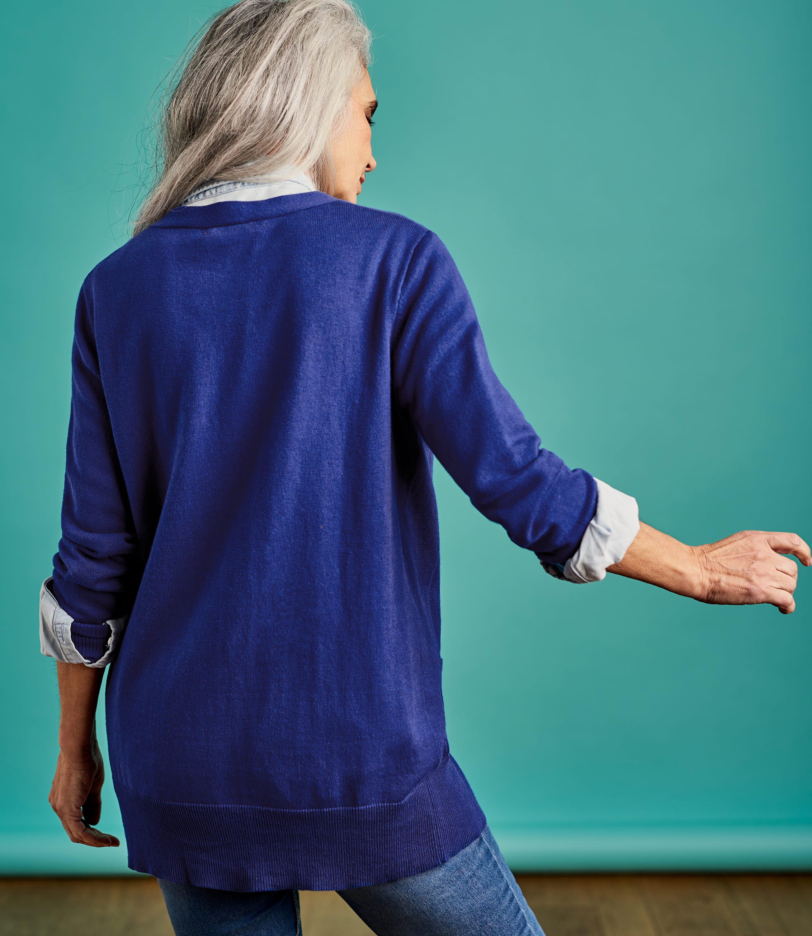 Imperial Blue Womens Silk & Cotton Long Cardigan WoolOvers UK