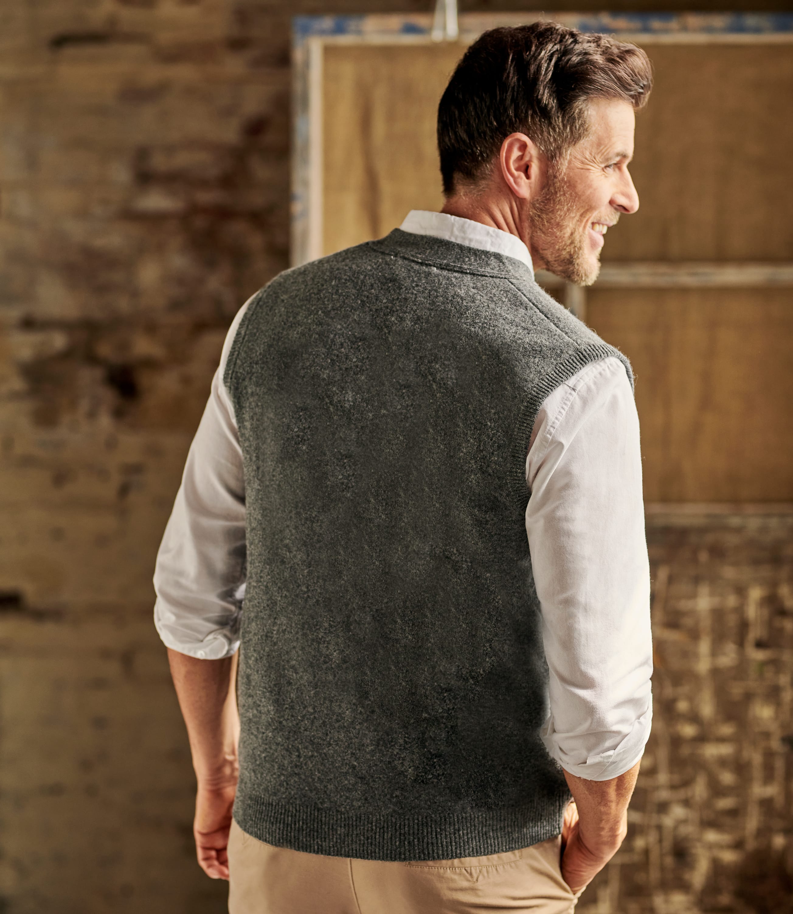 Grey Marl Mens Lambswool Knitted Vest WoolOvers US