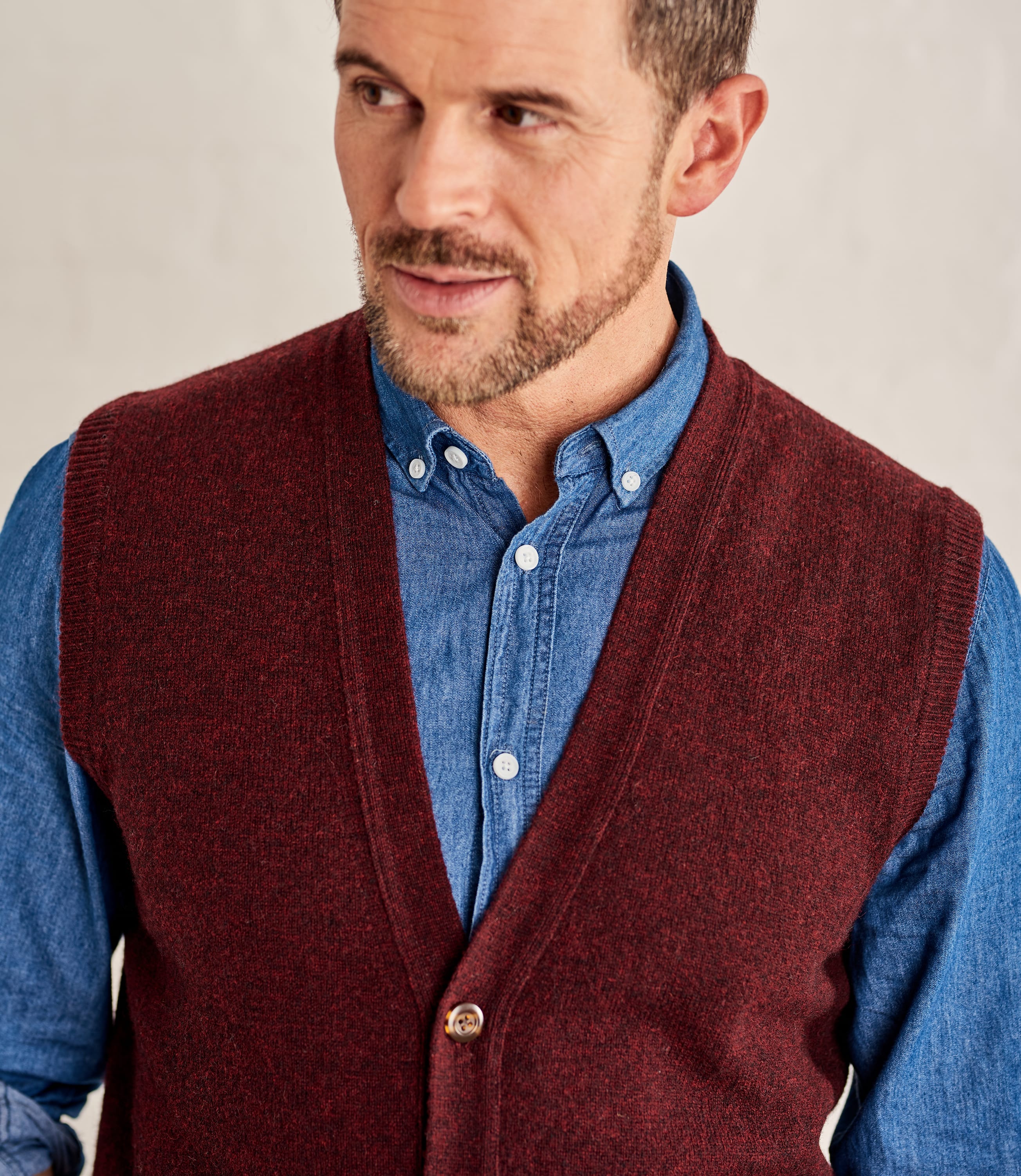 Merlot Mens Lambswool Knitted Waistcoat WoolOvers UK