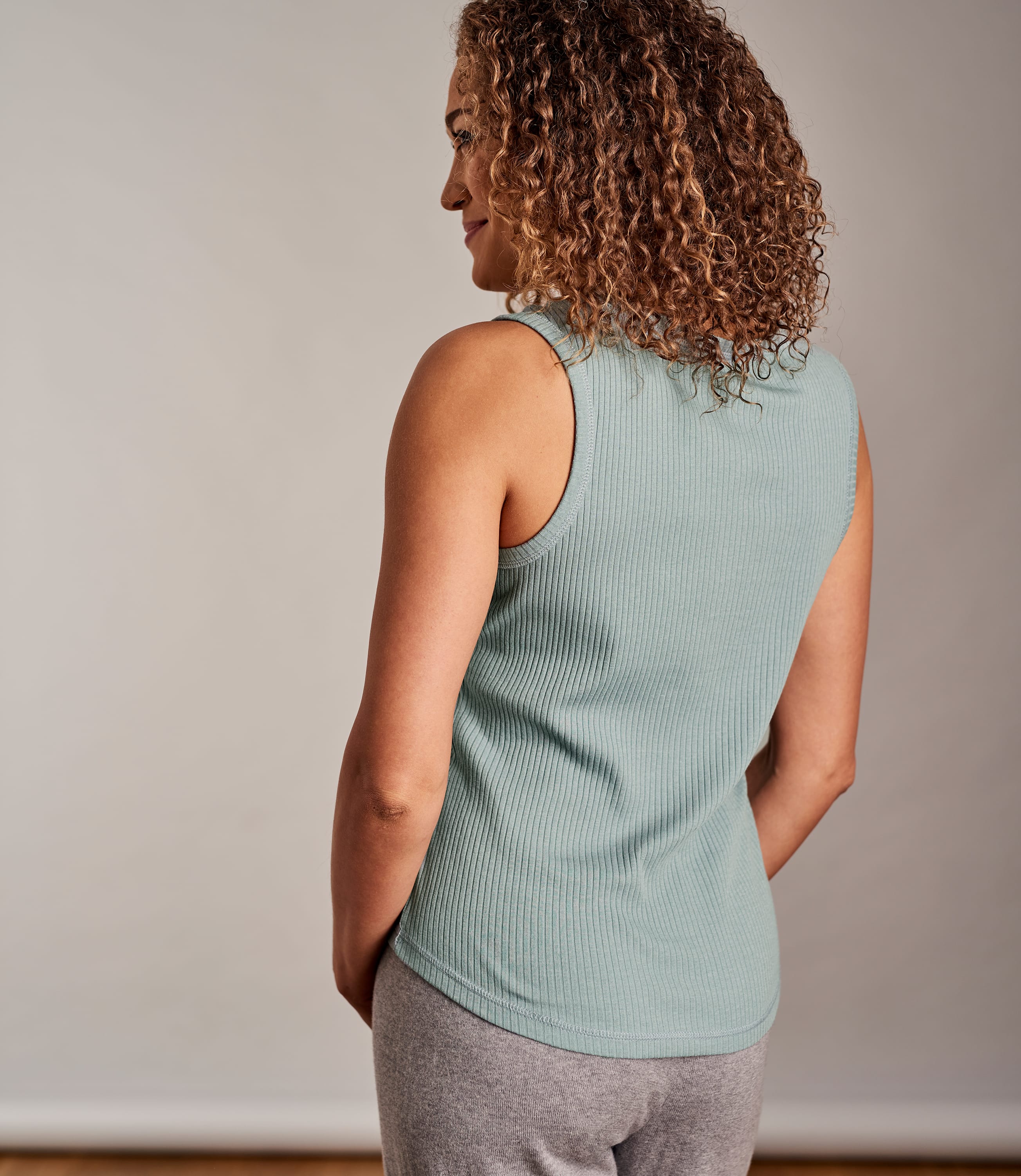 Frosted Green Womens Rib Vest WoolOvers UK
