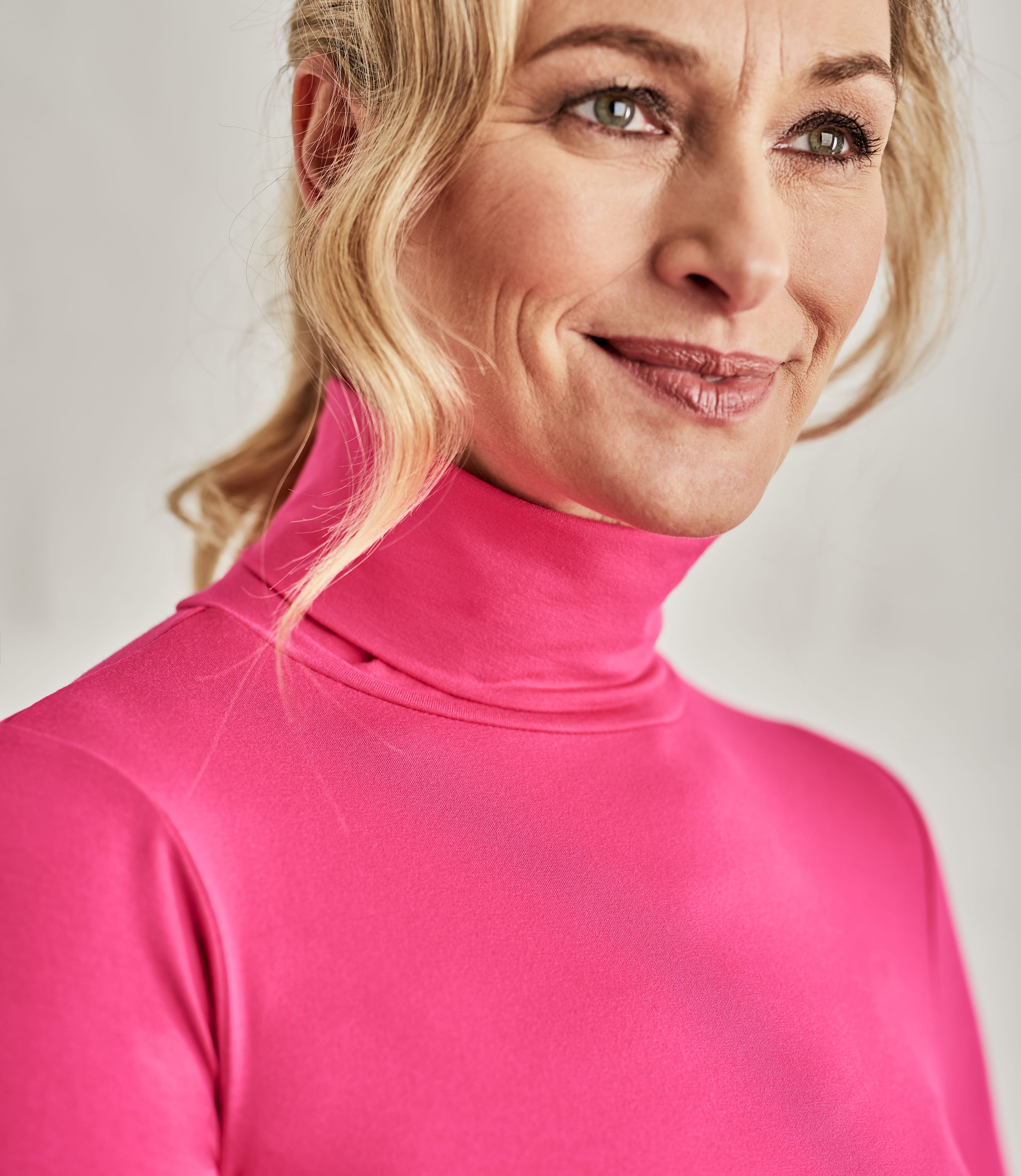 Fuchsia Pink Womens Slim Polo Neck Top Woolovers Uk