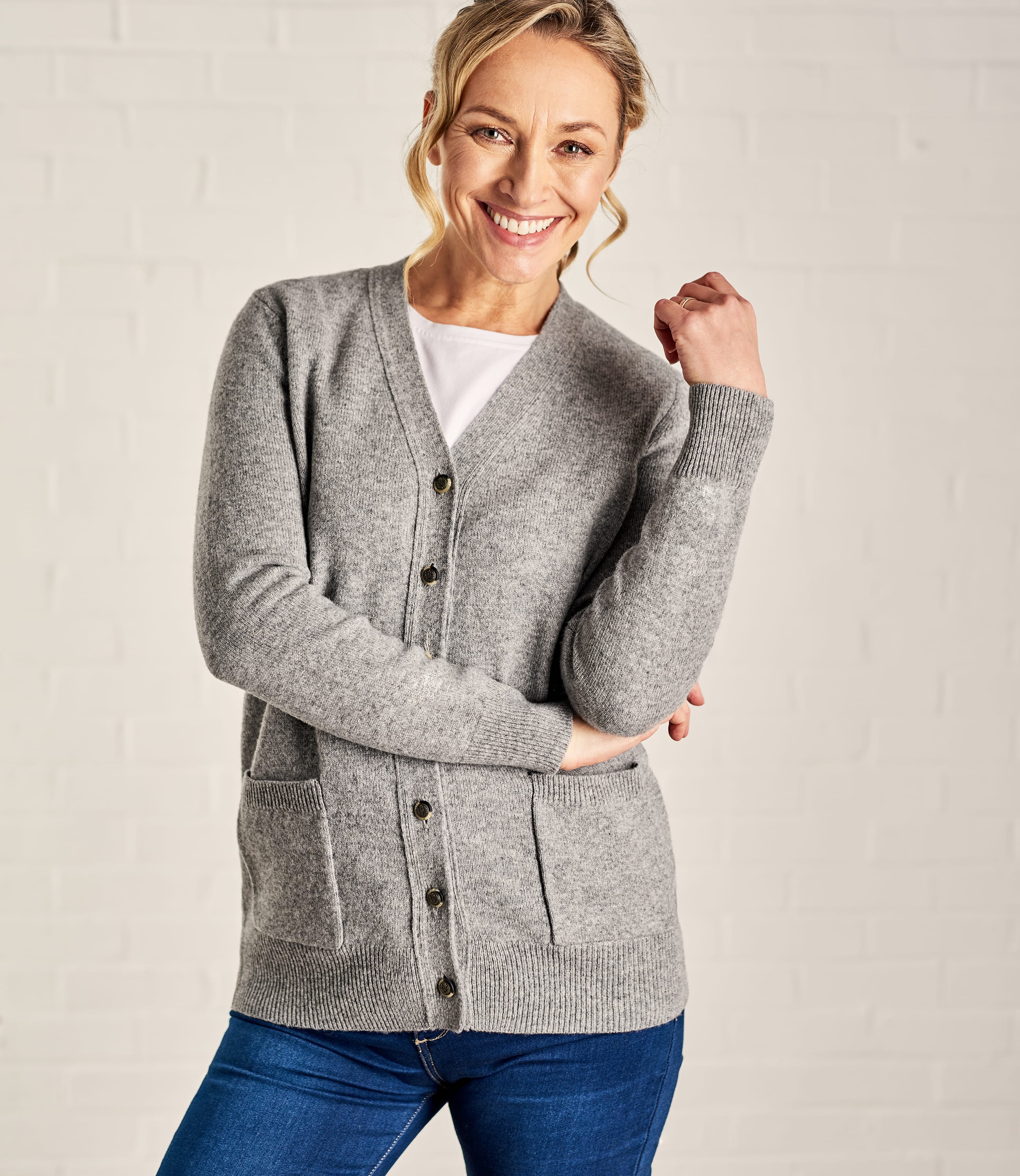 Grey Marl | Womens Lambswool V Neck Cardigan | WoolOvers US