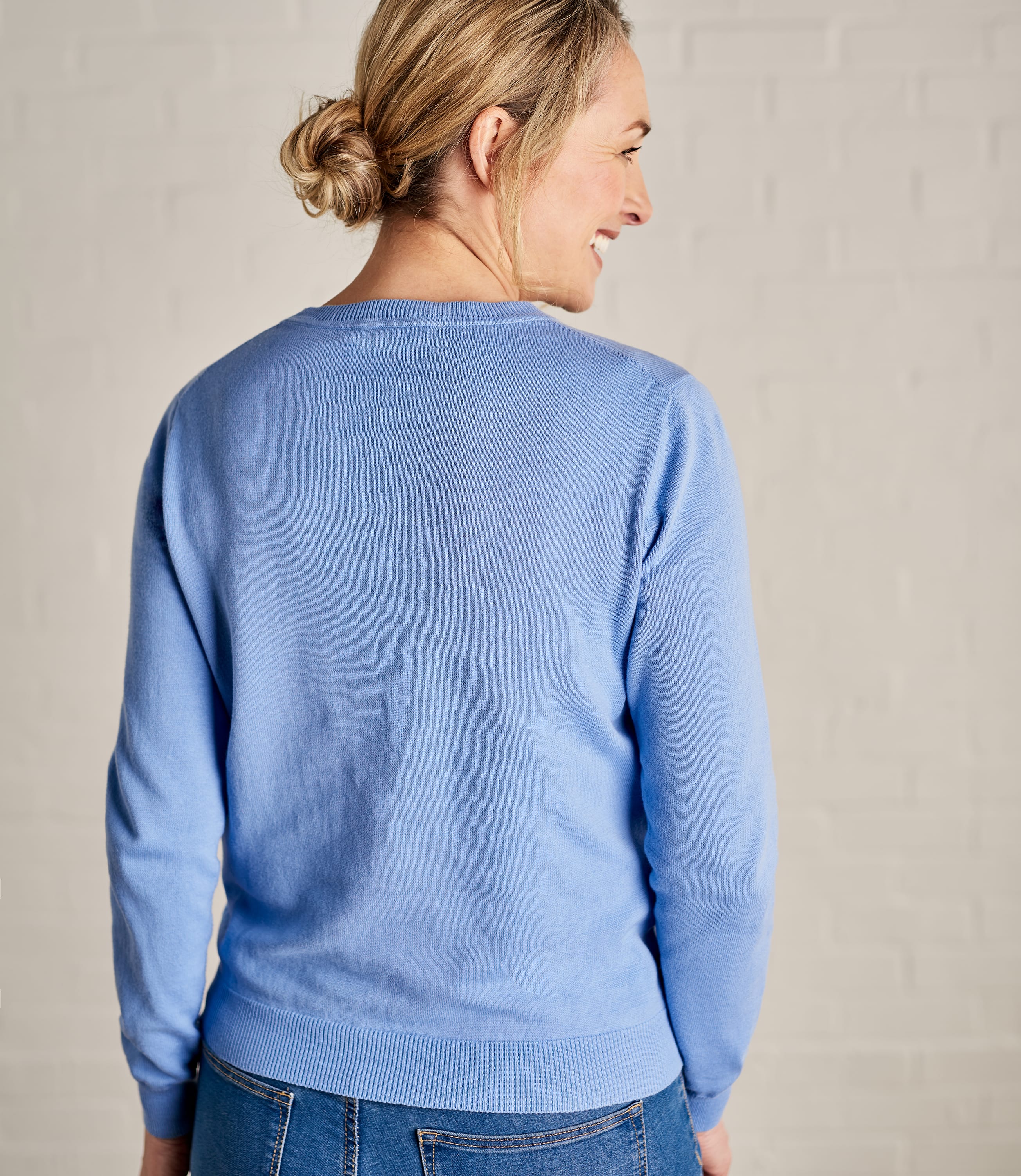 Kornblumenblau | Pullover mit Rundausschnitt aus Baumwolle für Damen