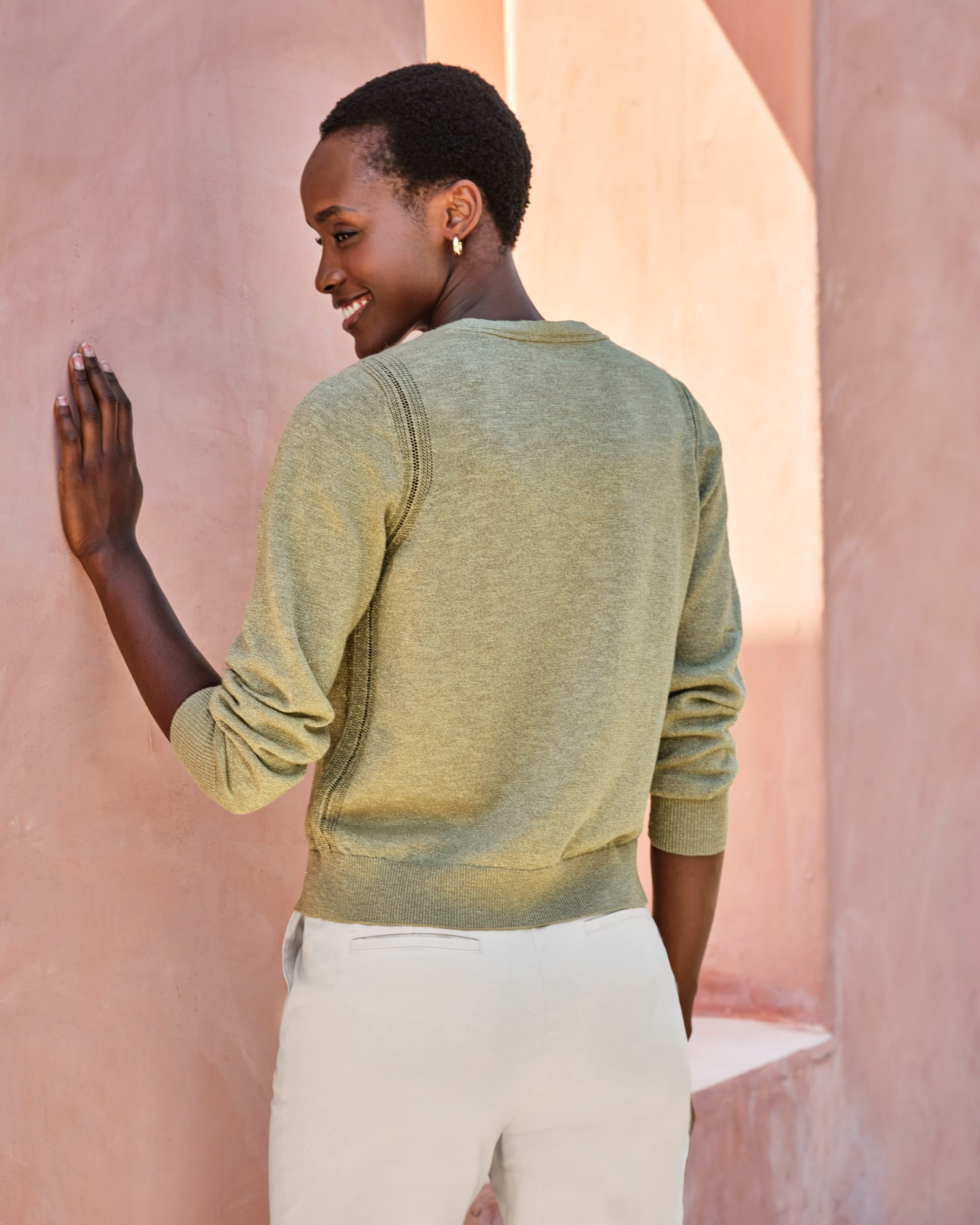 ERCIE HANDMADE KHAKI COTTON LINEN CARDIGAN