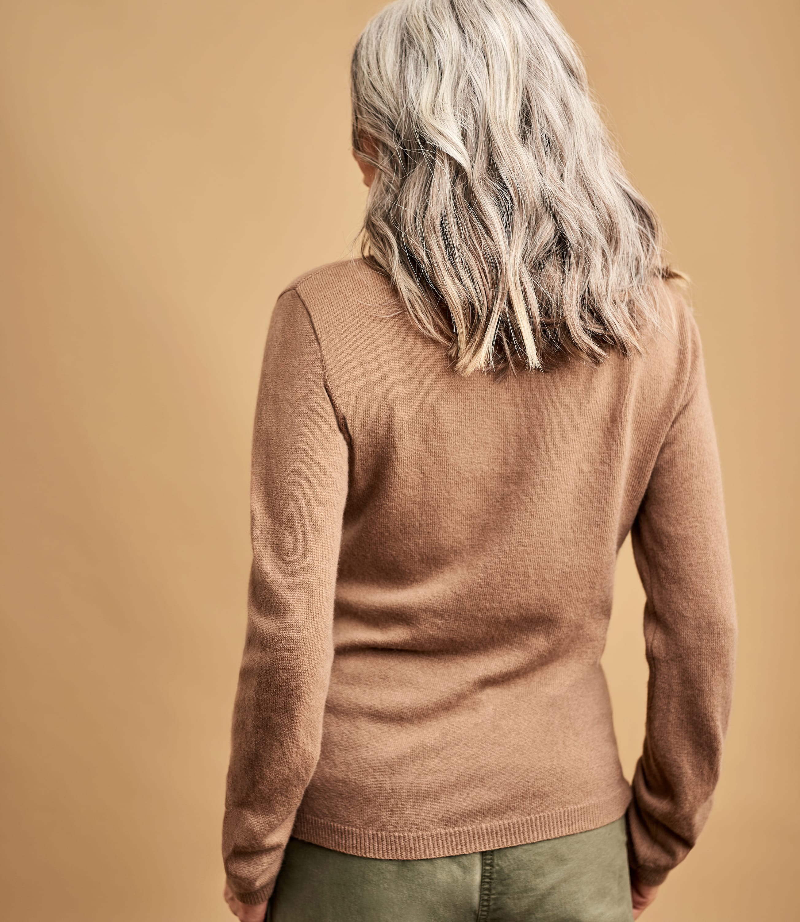 Dark Camel Womens Cashmere & Merino Fitted Polo Neck Knitted Jumper