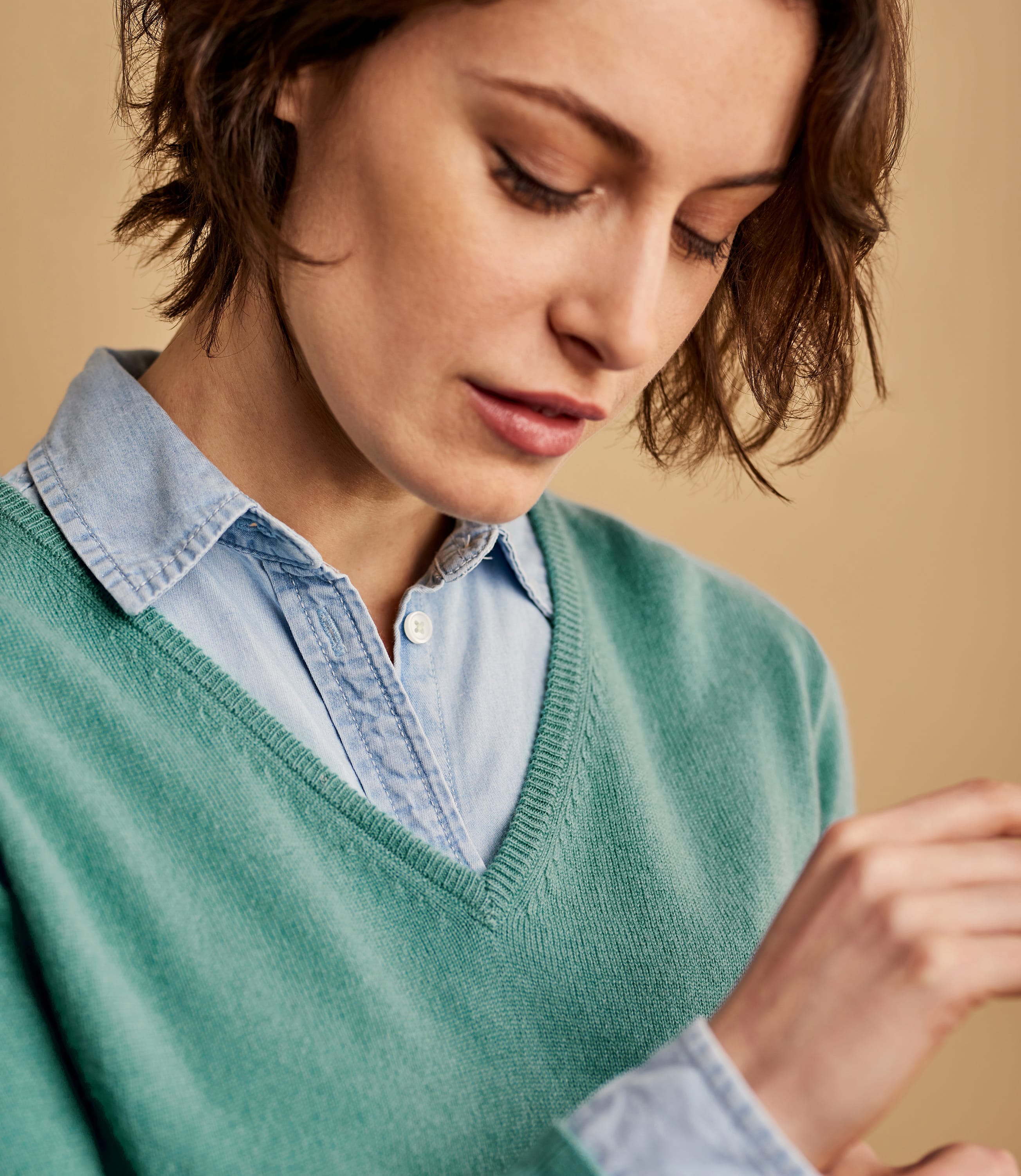 Damen Blumen Top Mit V-Ausschnitt - Mesh Patchwork Pullover