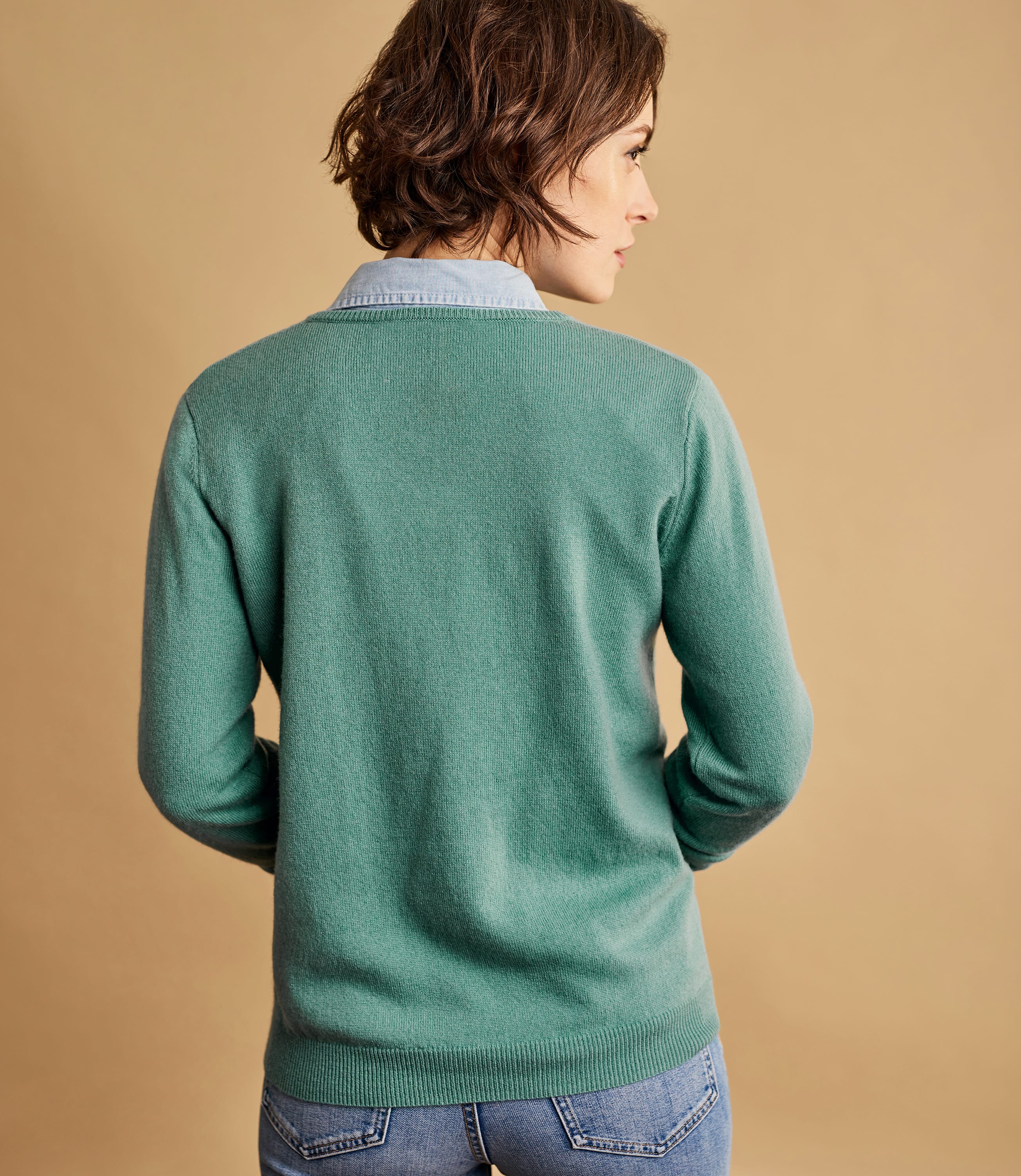 Blassgrün Pullover mit VAusschnitt aus Merinowolle und Kaschmir für