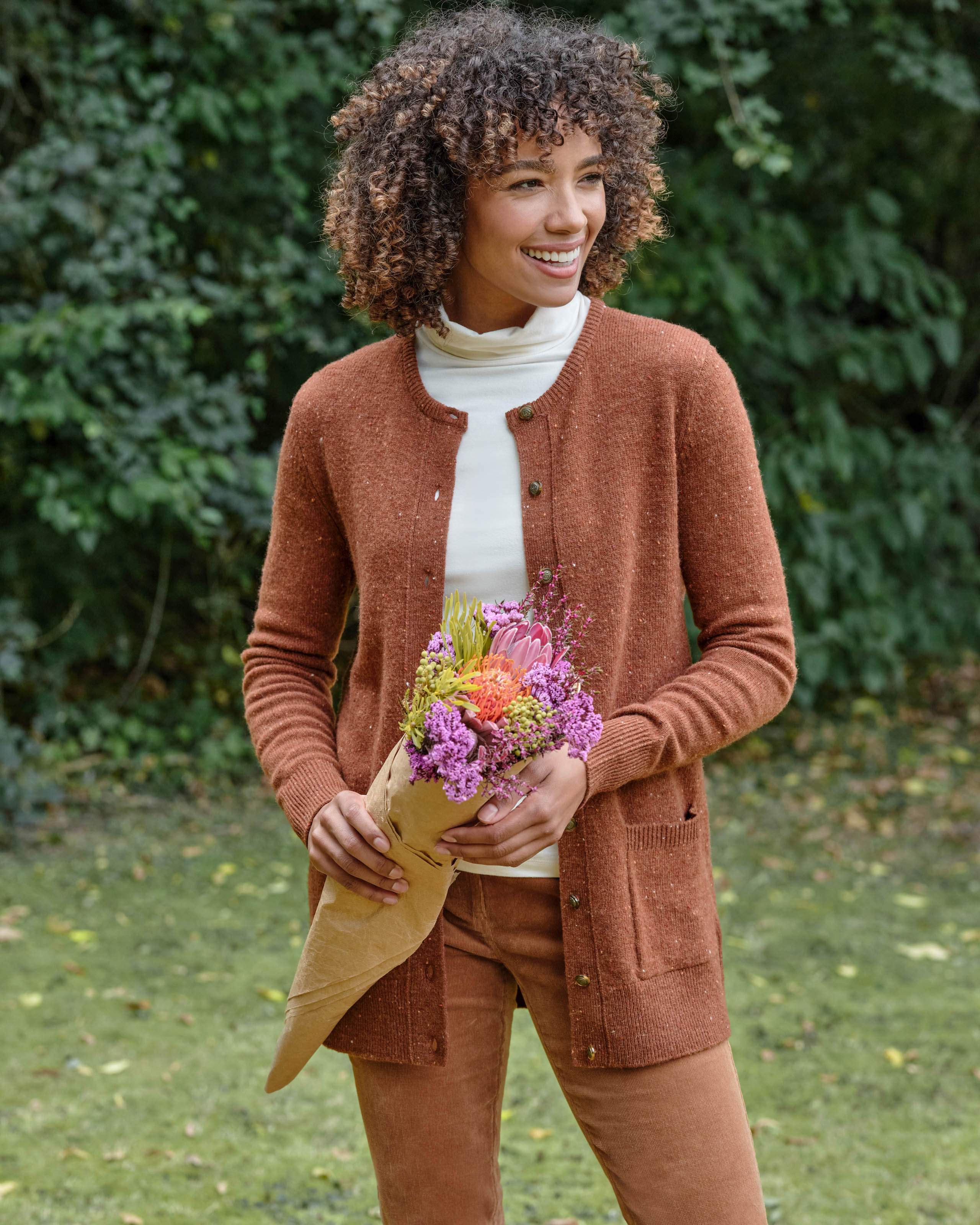 Pure Wool Cardigan Women Loose Crew Neck Coat