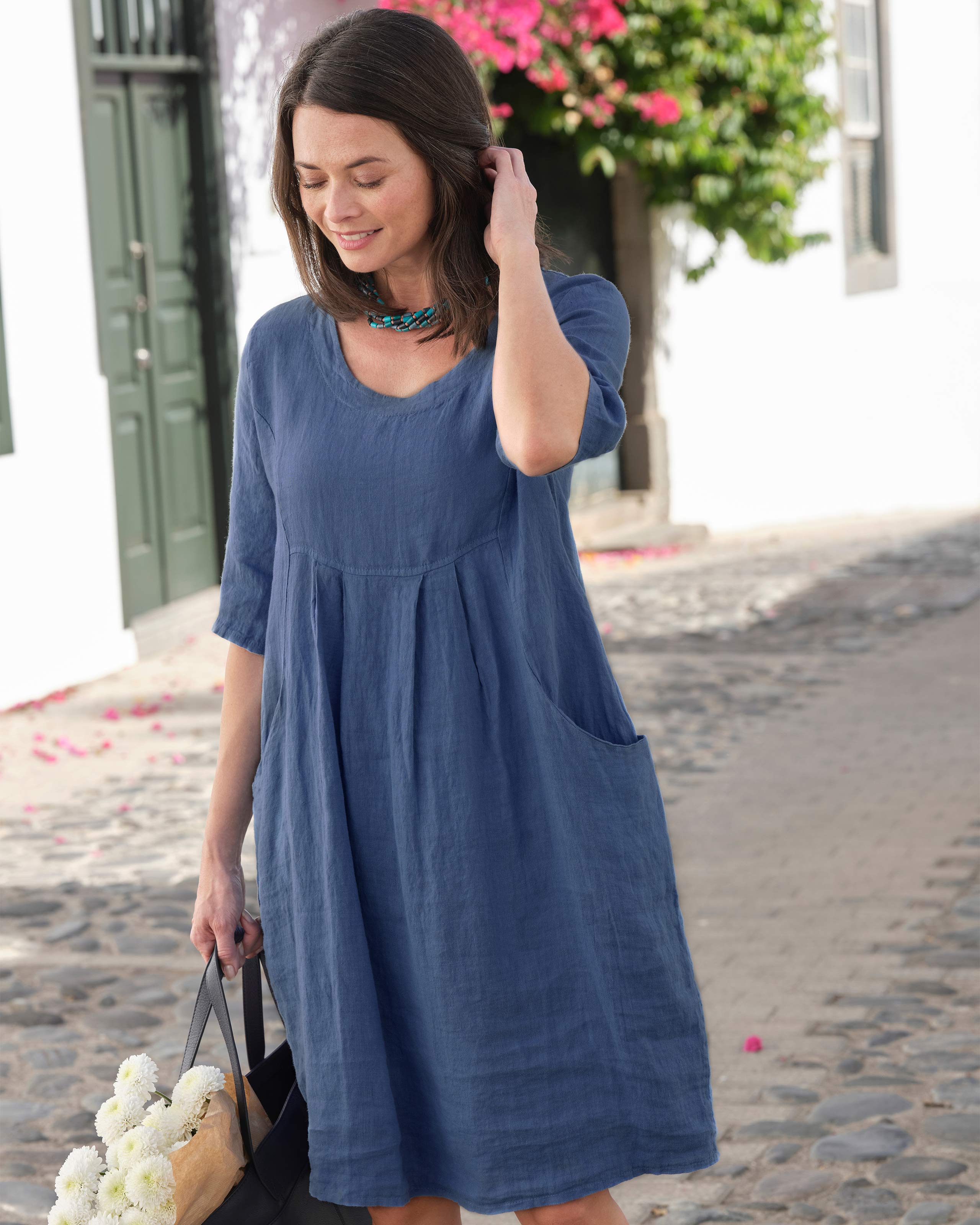 Twilight Blue | Womens Linen Pocket Tunic Dress | WoolOvers US