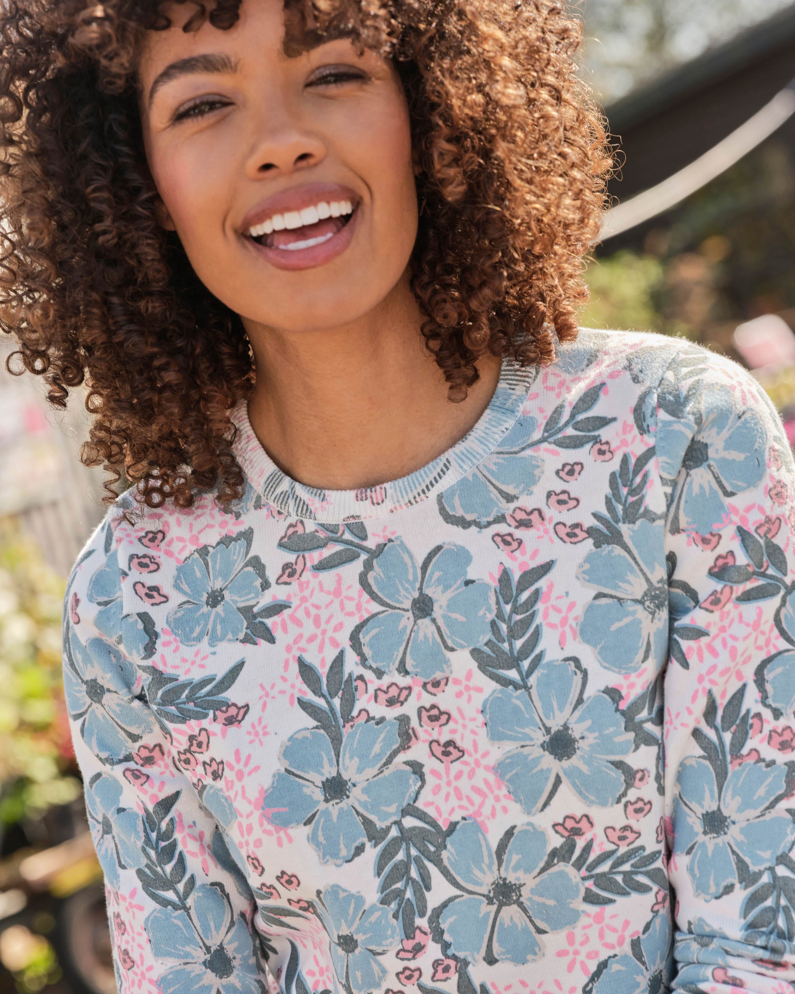 Floral Pattern Crew Neck Knit Sweater main image 0