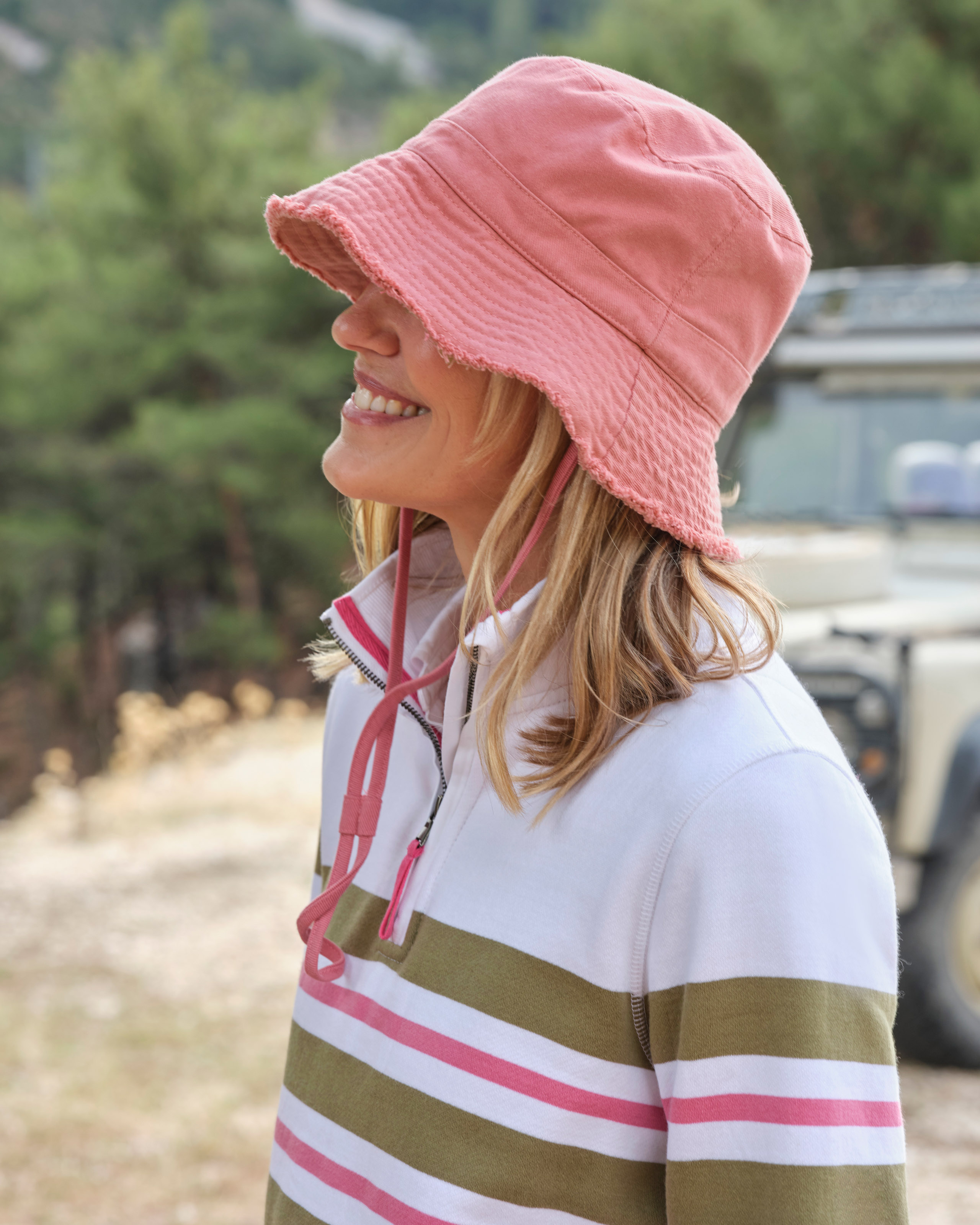 Pink | Cotton Drawstring Bucket Hat | WoolOvers UK