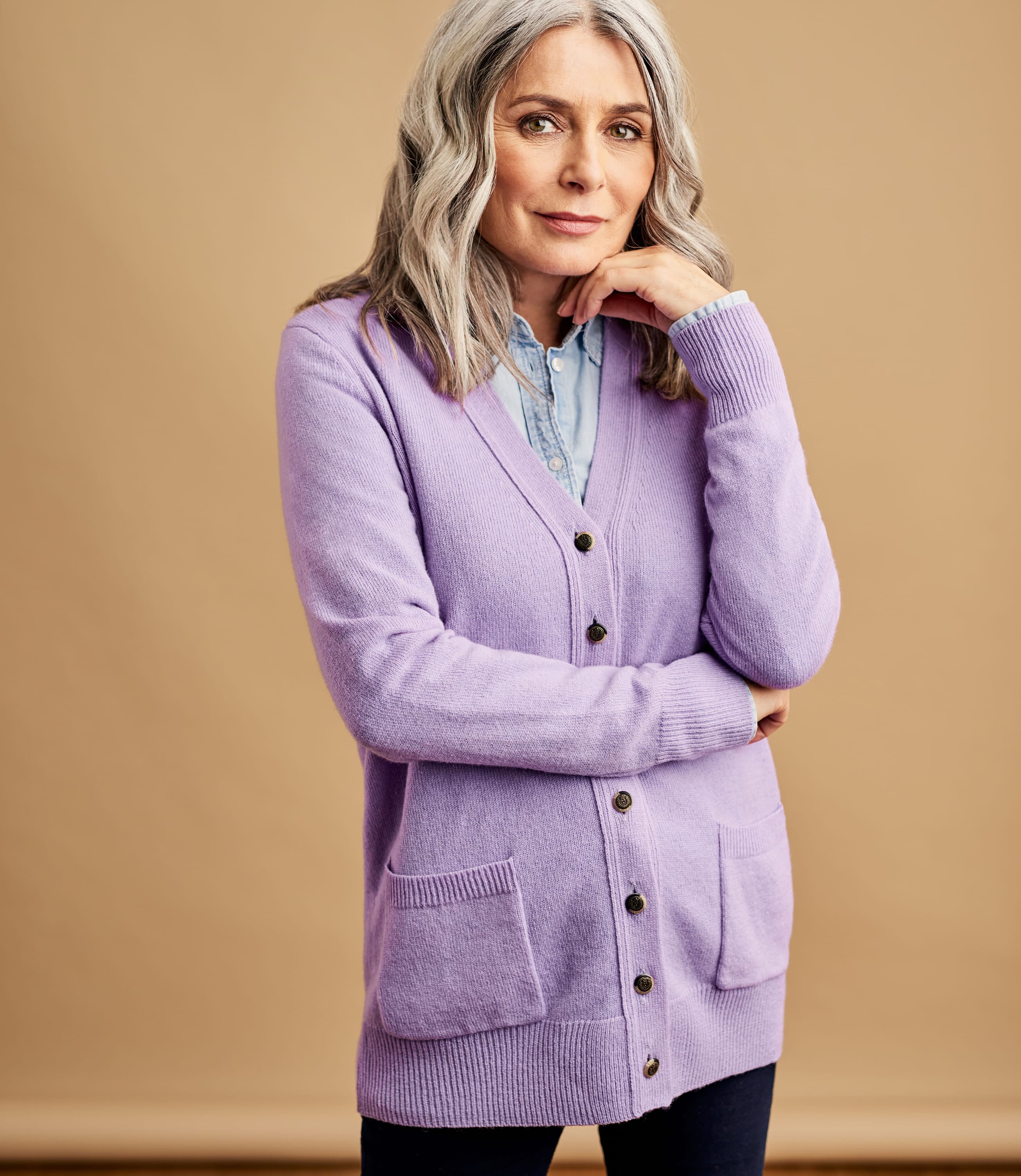 purple coatigan