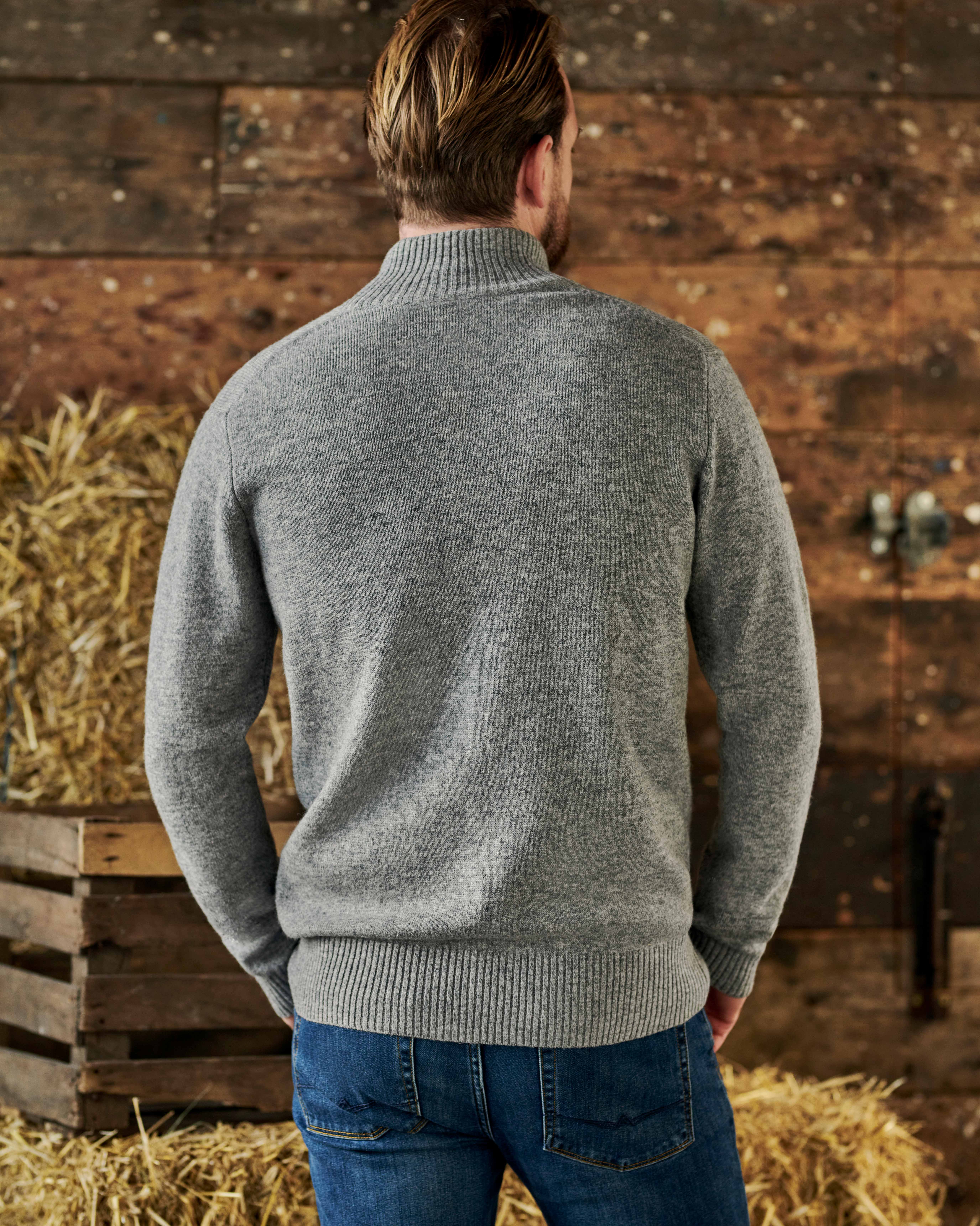 Grey Marl | Mens Lambswool Lincoln Zipper Cardigan | WoolOvers UK
