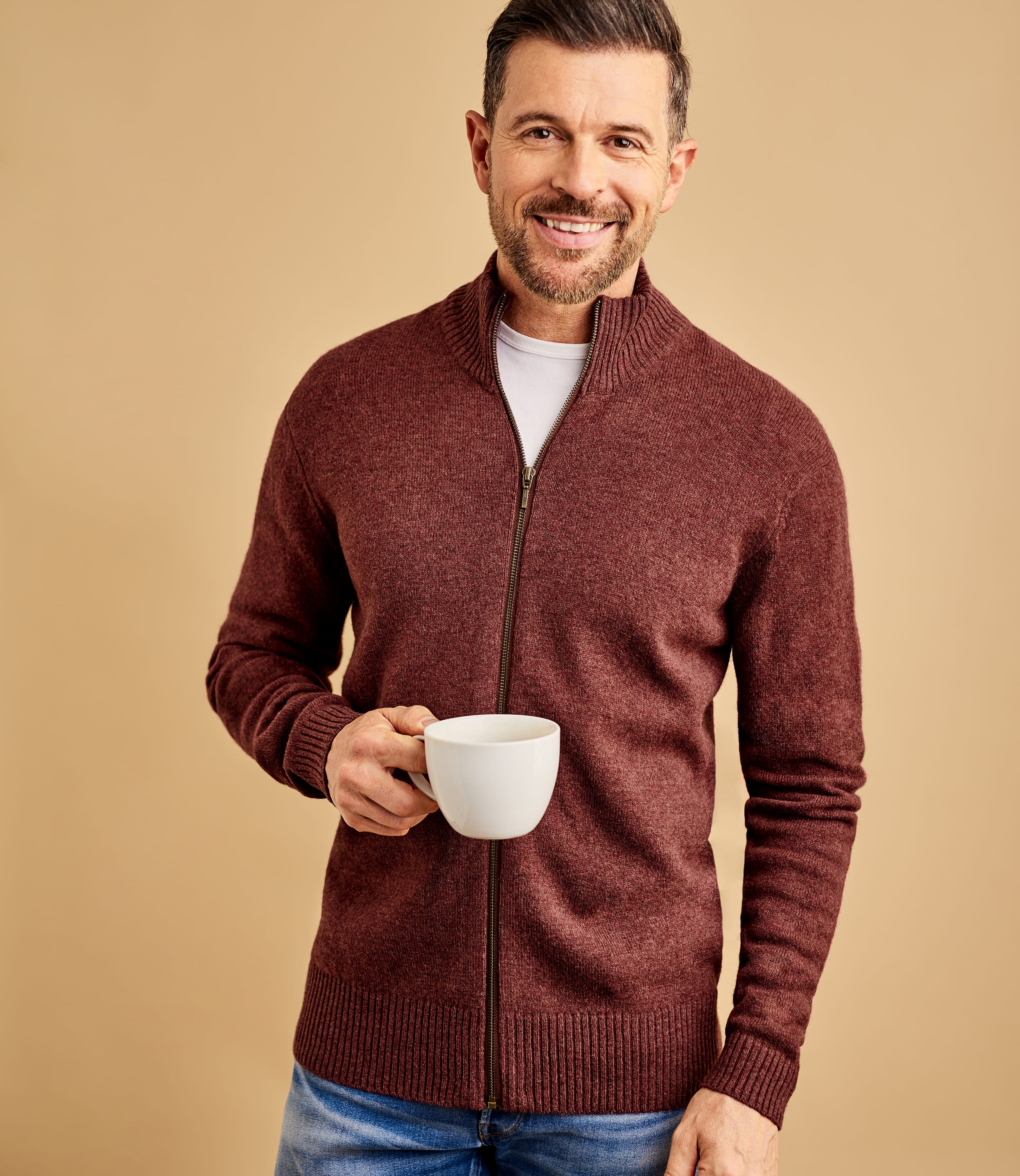 Brandy Apple Mens Lambswool Lincoln Zipper Cardigan WoolOvers US