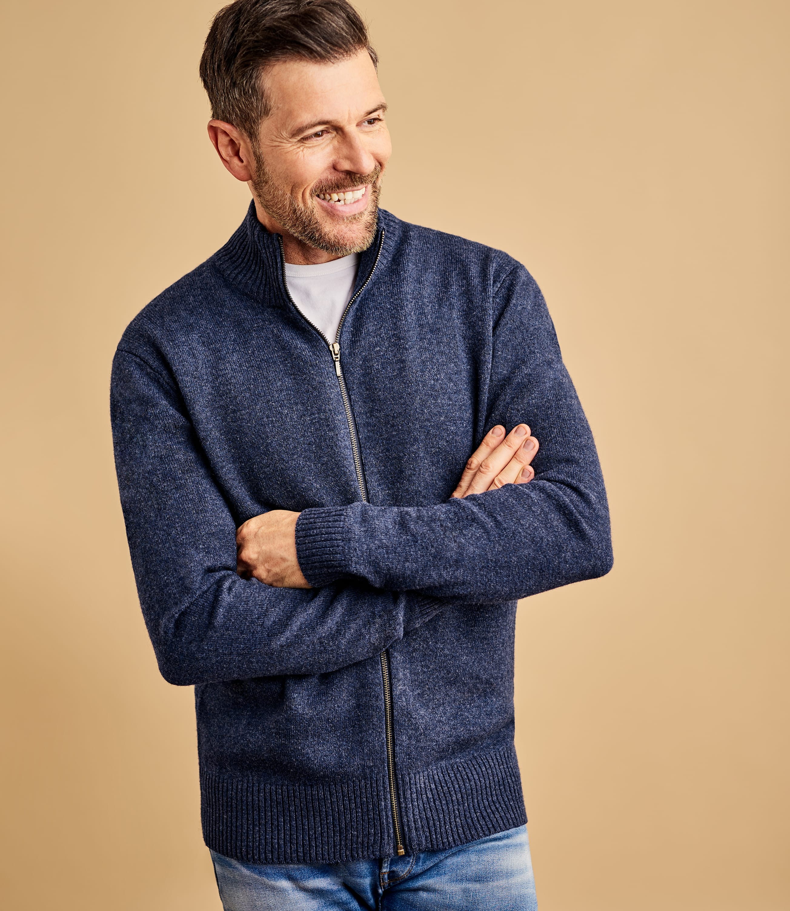 Vole Marl | Mens Lambswool Lincoln Zipper Cardigan | WoolOvers US