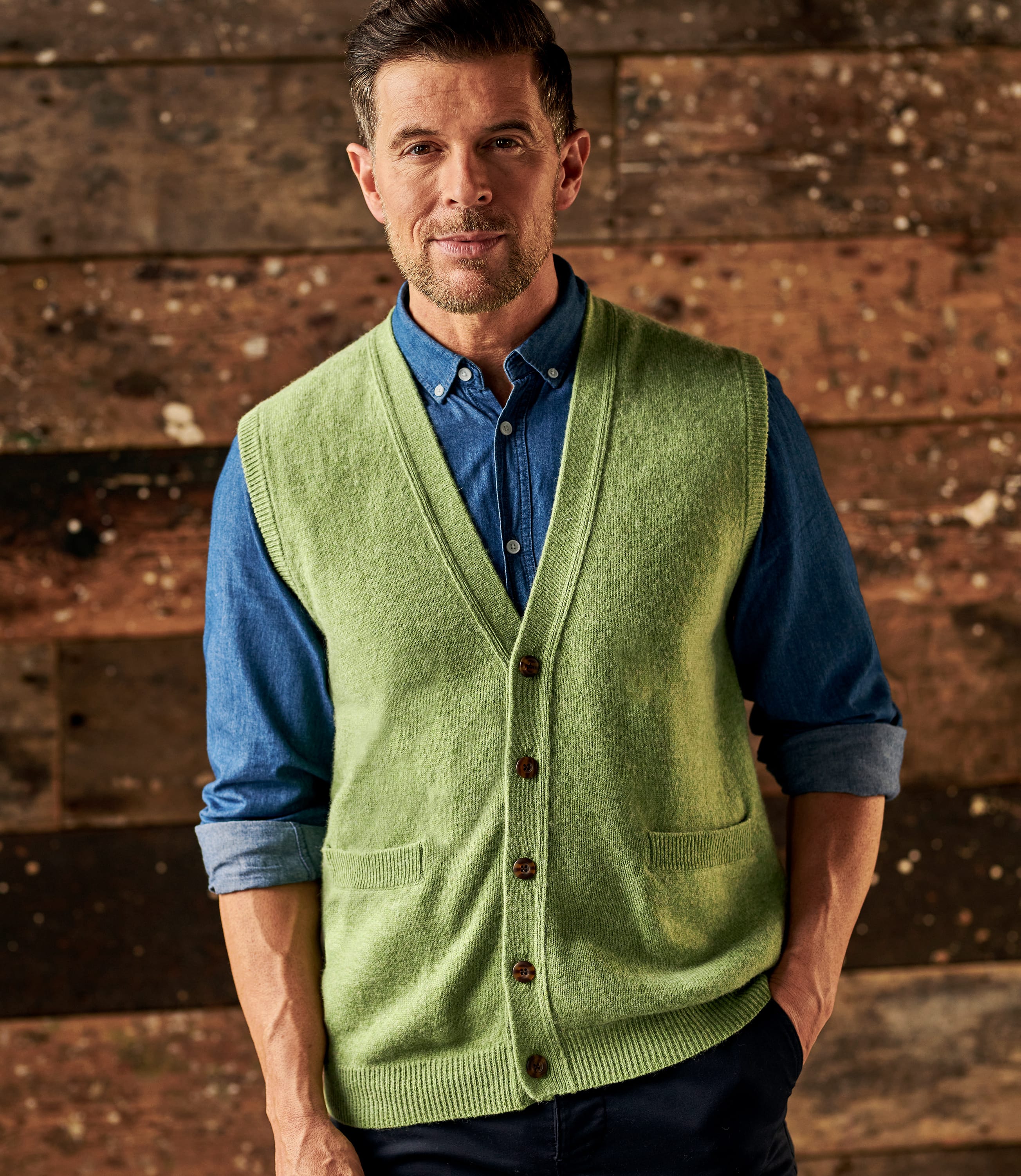 Pale Pea Marl Pure Lambswool | Lambswool Knitted Waistcoat