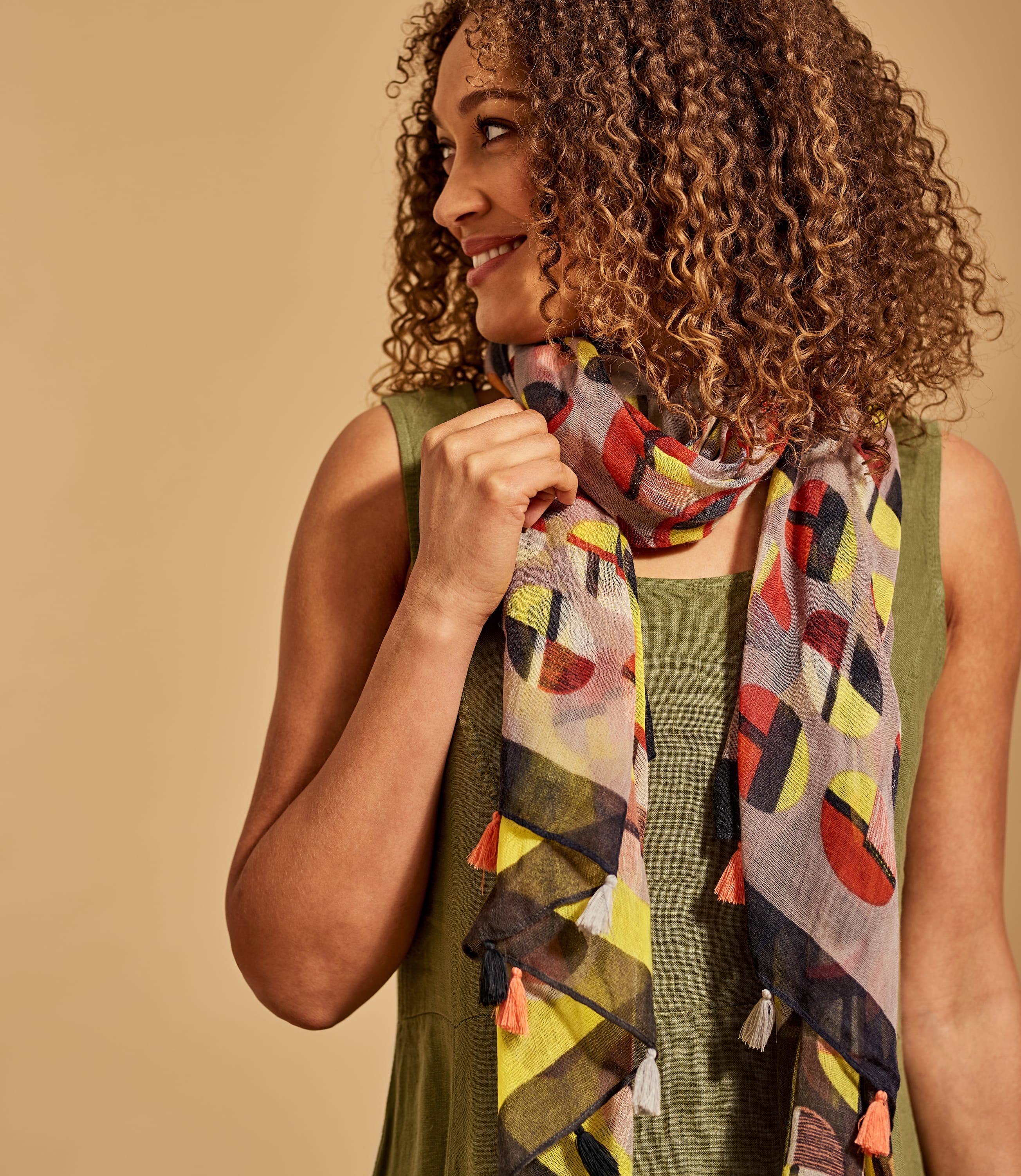 Foulard à pompons et imprimé pois - Femme - Pure laine 1size Corail multicolore