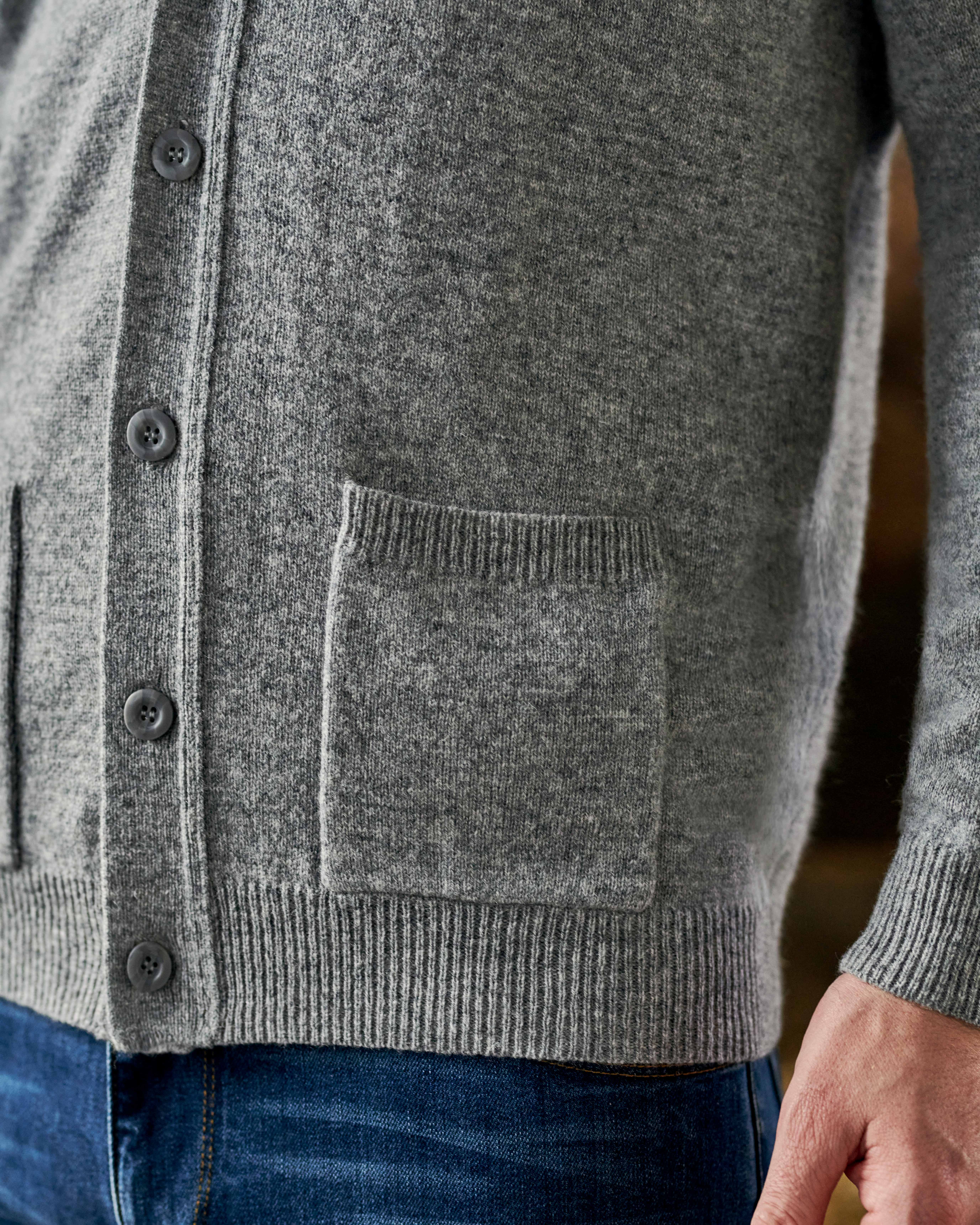 Grey Marl Mens Lambswool V Neck Cardigan Woolovers Au