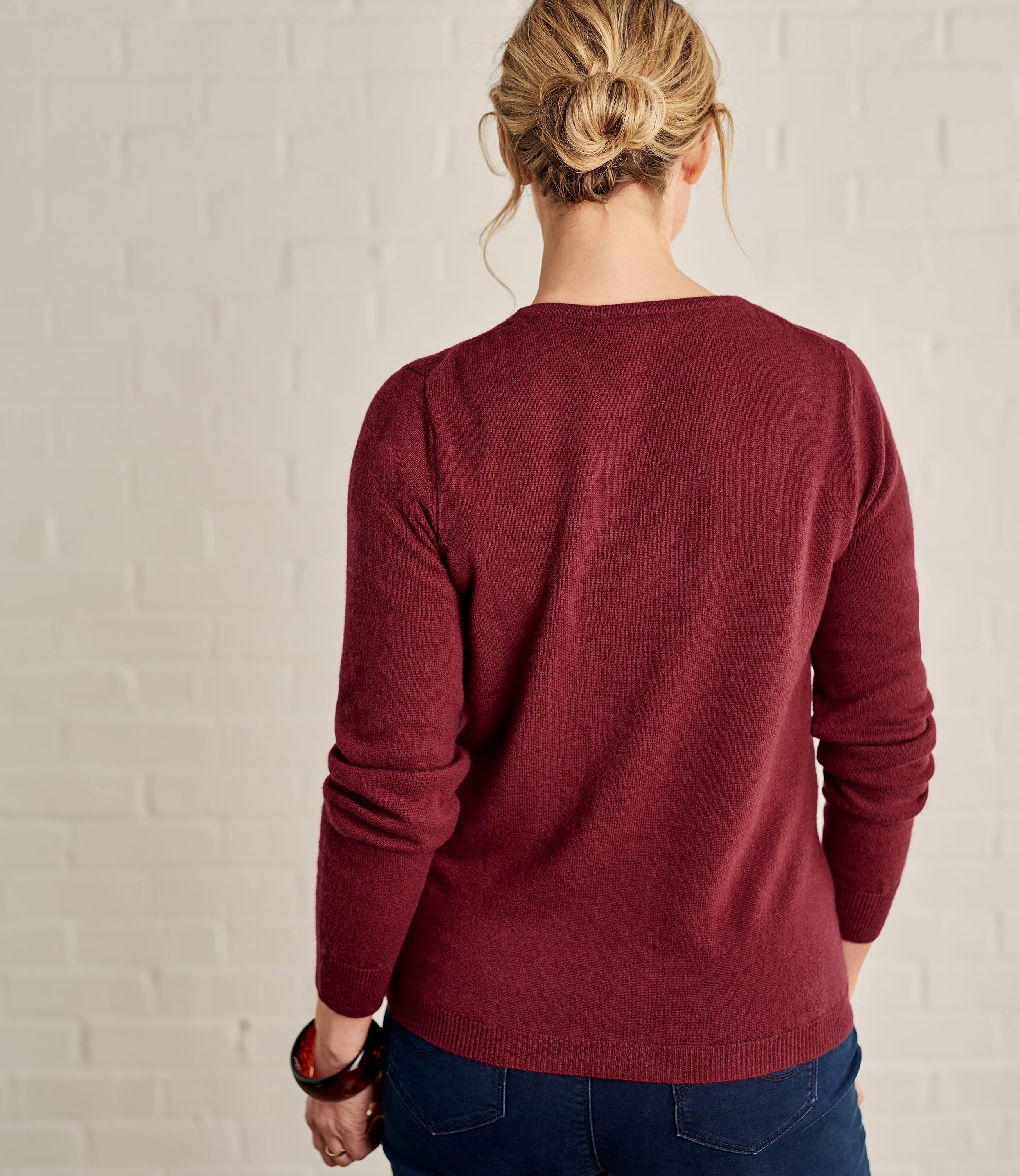 Garnet Cashmere Merino Classic V Neck Cardigan Woolovers Uk