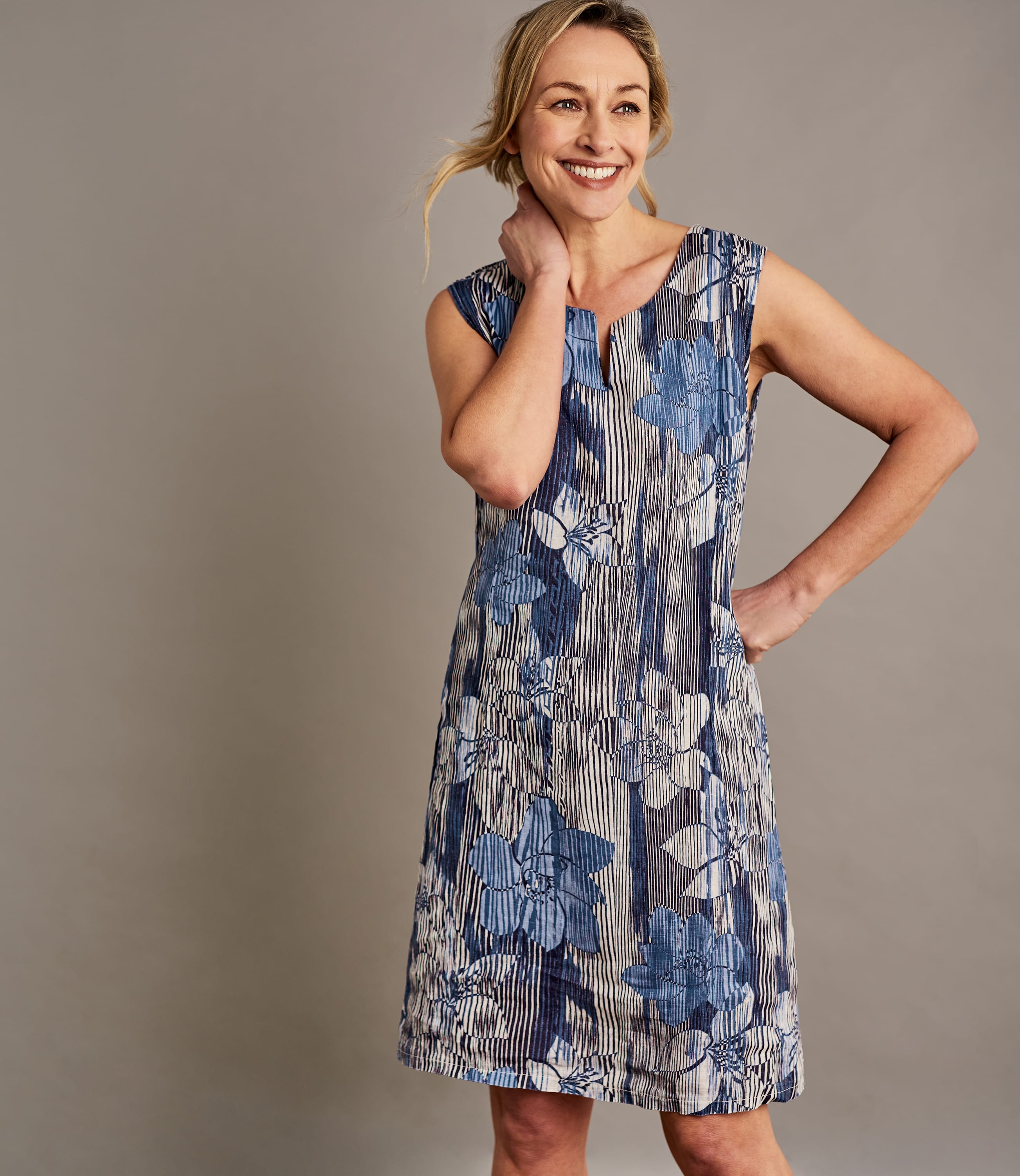 Floral Stripe Print | Womens Linen Shift Dress | WoolOvers UK