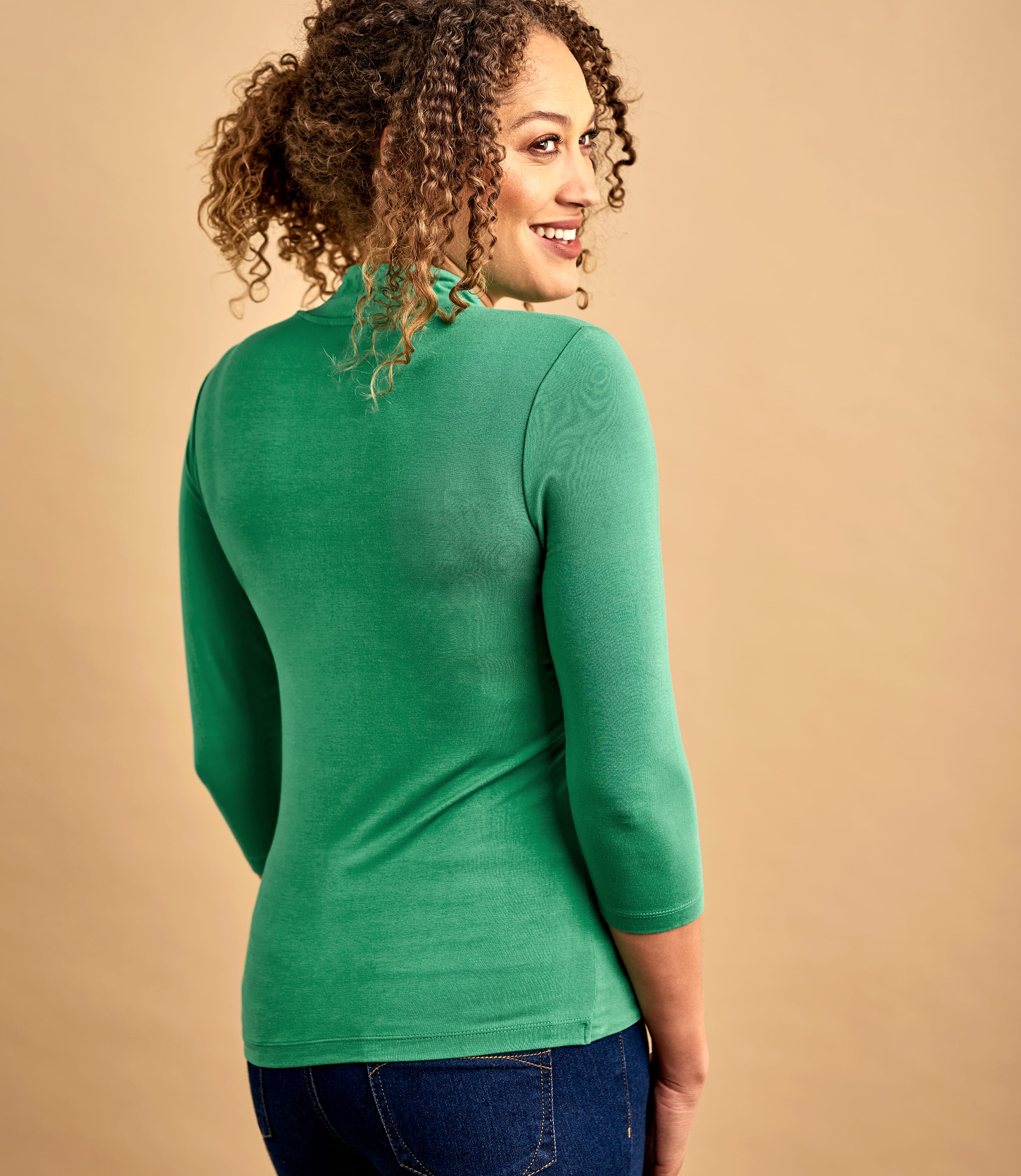 Soft Fern Womens Jersey High V Neck Top WoolOvers AU