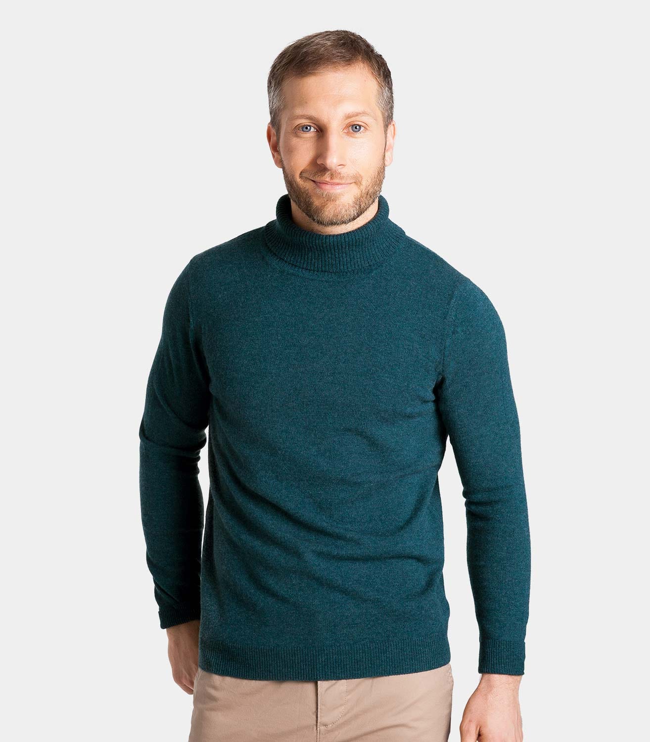 Soft Teal | Mens Cashmere & Merino Polo Neck Jumper | WoolOvers AU