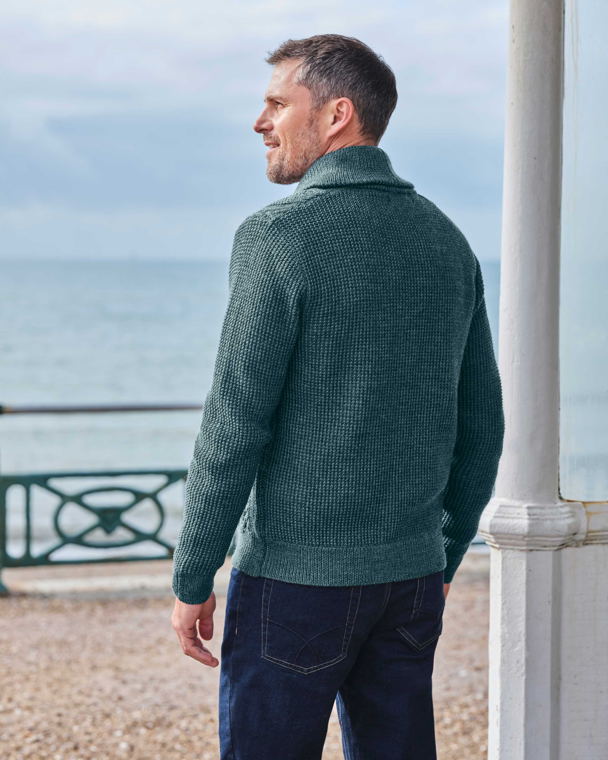 cable shawl collar cardigan