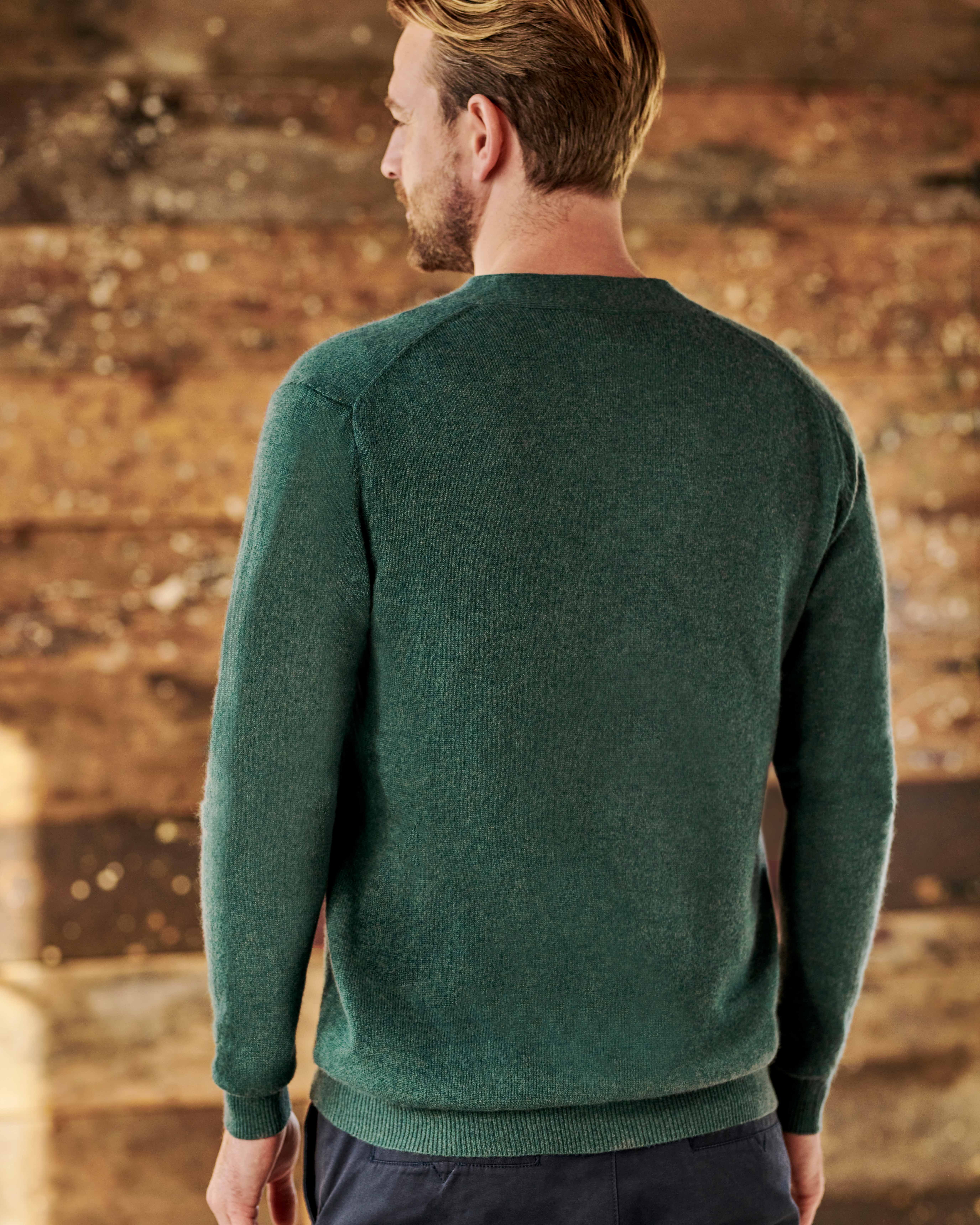 forest-green-marl-cashmere-merino-v-neck-cardigan-woolovers-au