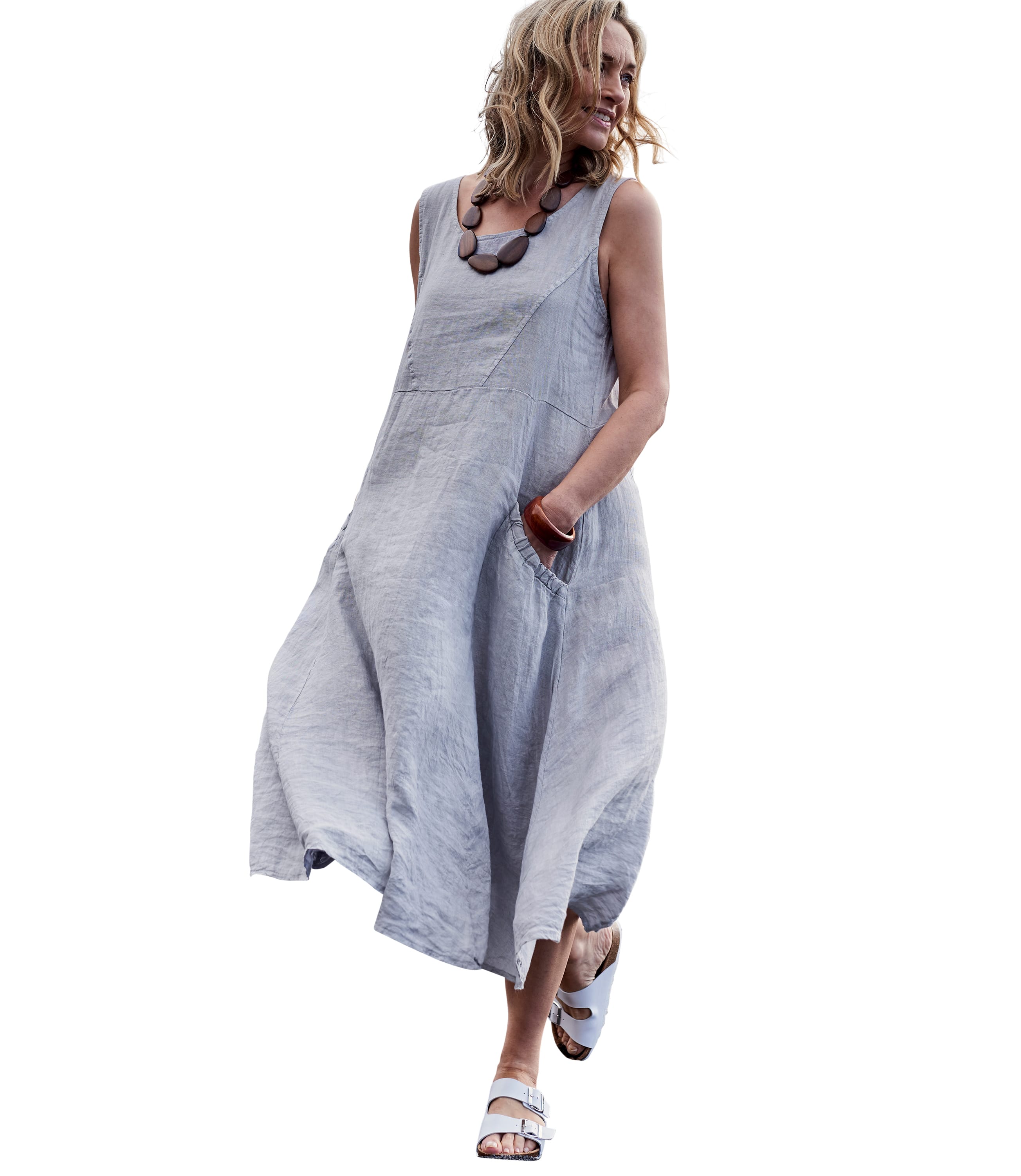 Linen Pocket Pinafore Sleeveless Dress 