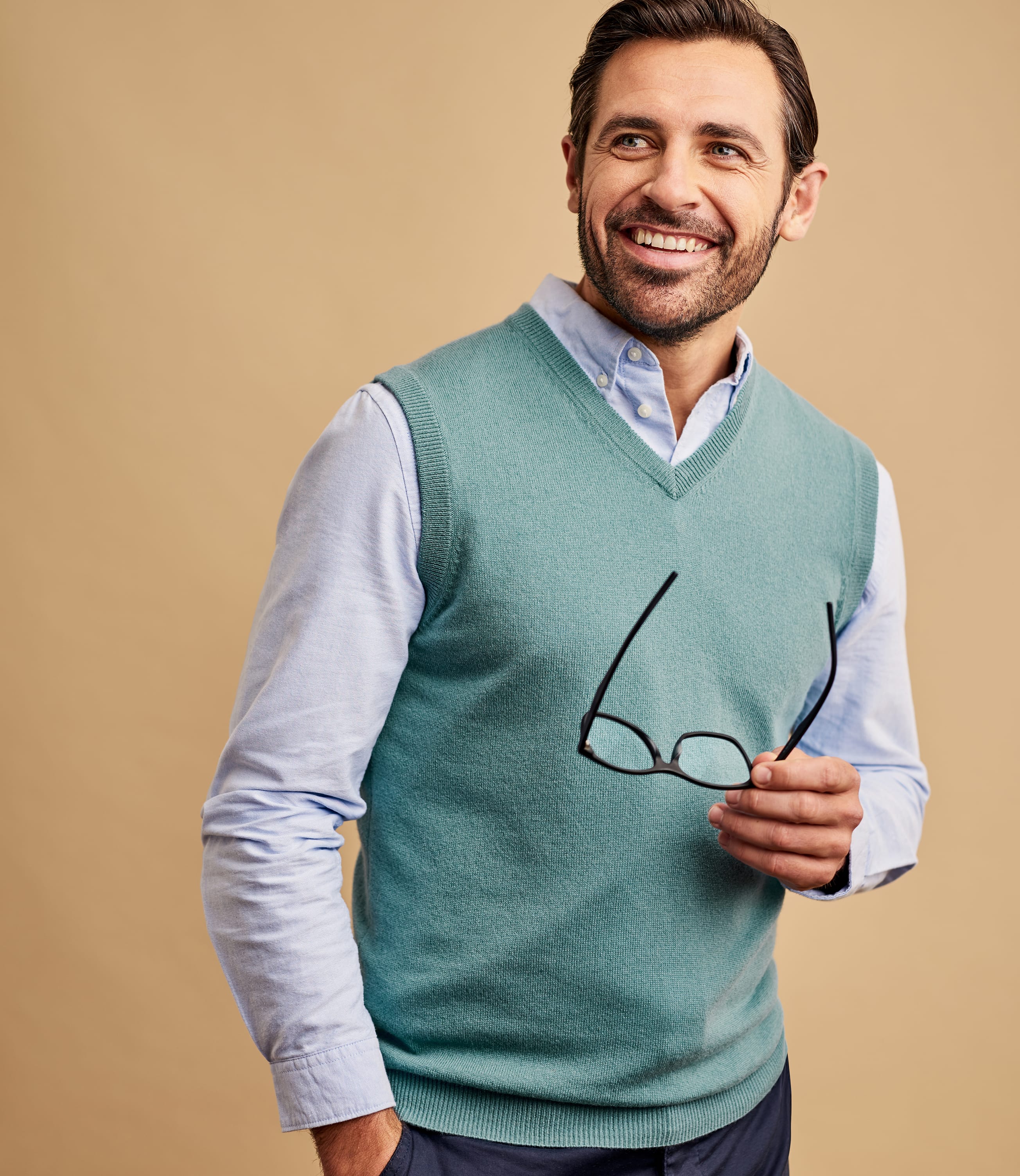 Bleu lagon | Pull sans manches - Homme - Cachemire & M?�rinos | Woolover FR