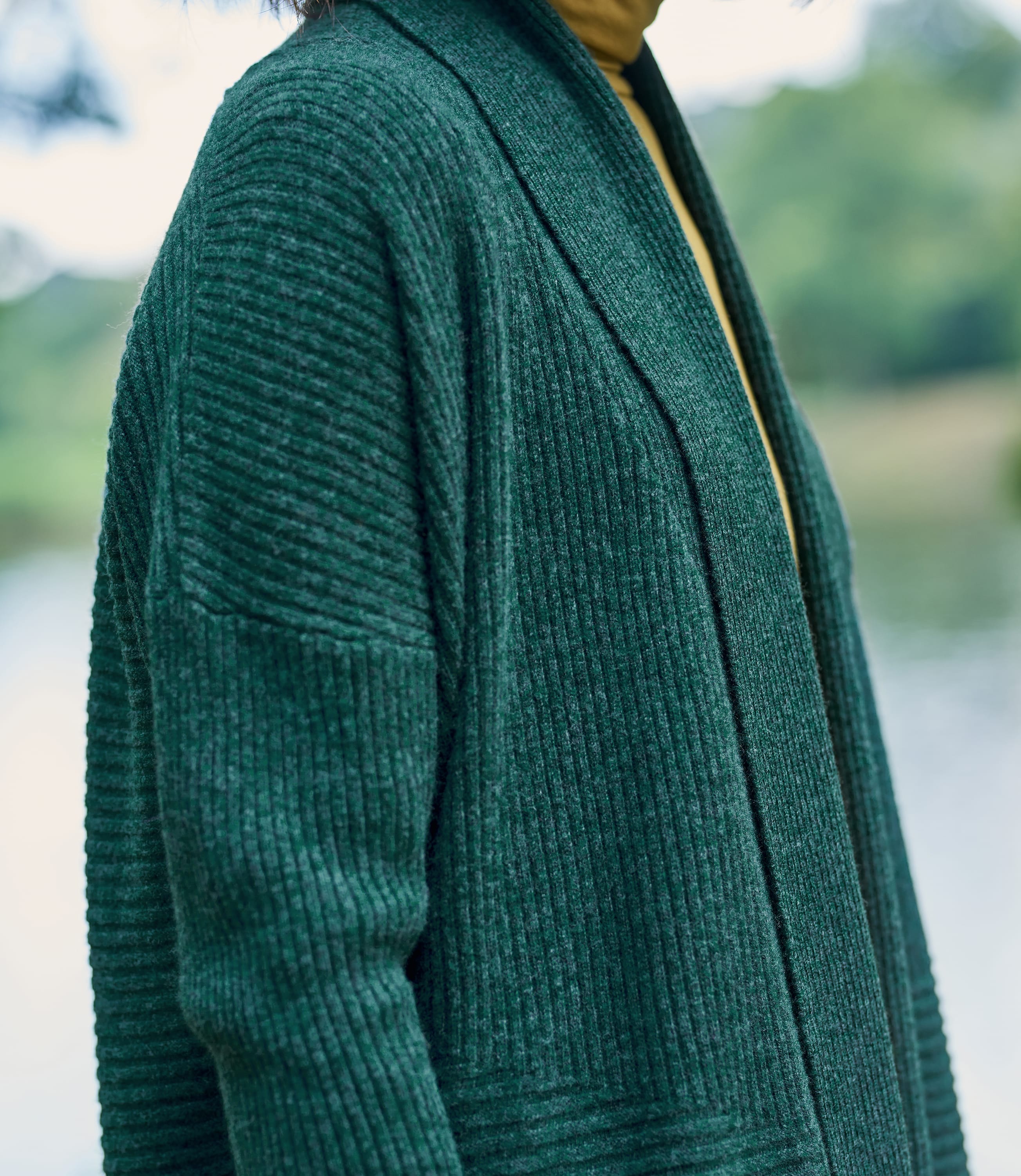 Thyme Marl | Womens Cashmere Merino Rib Shawl Collar Cardigan ...