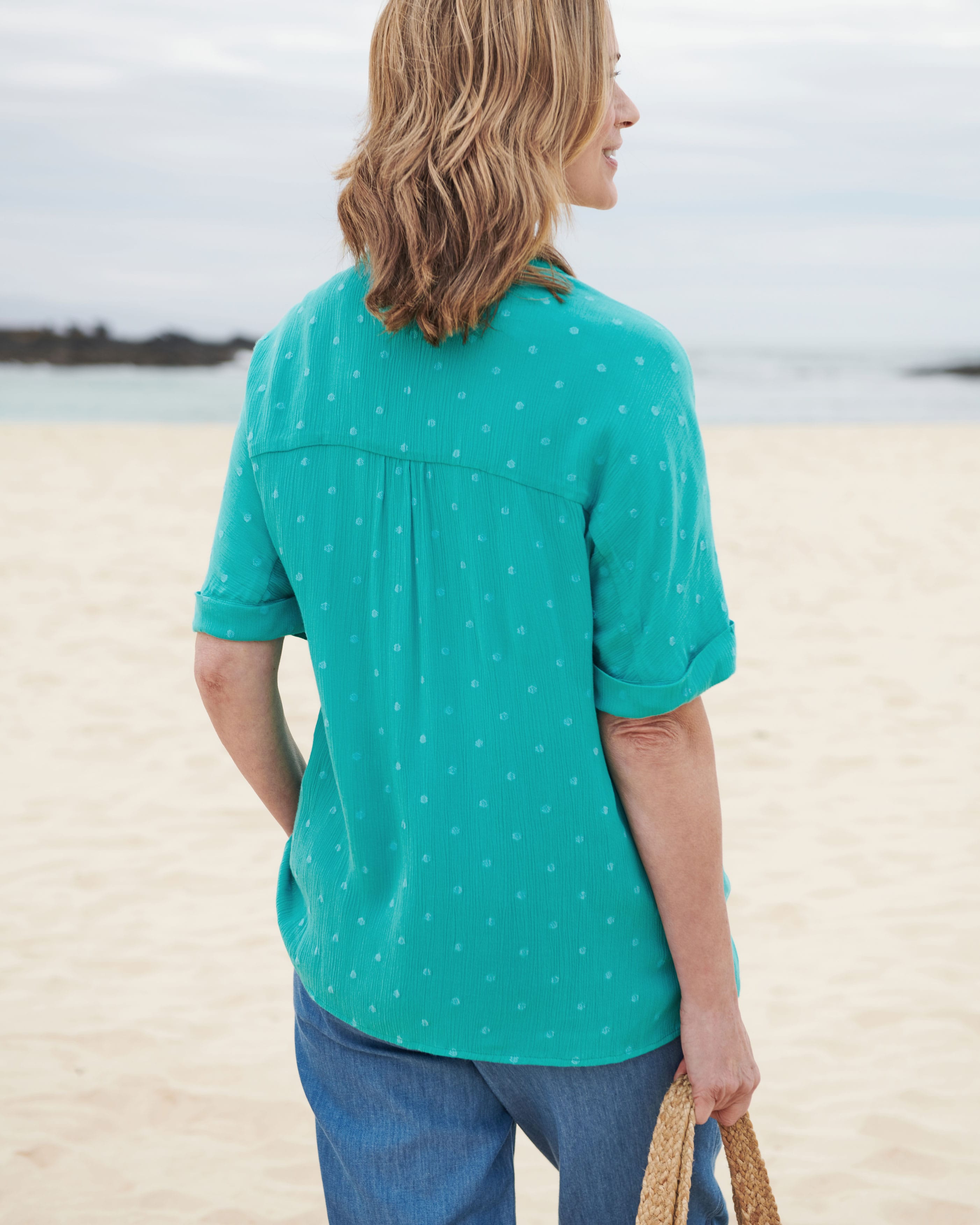 Bright Aqua Short Sleeve Embroidered Blouse WoolOvers US