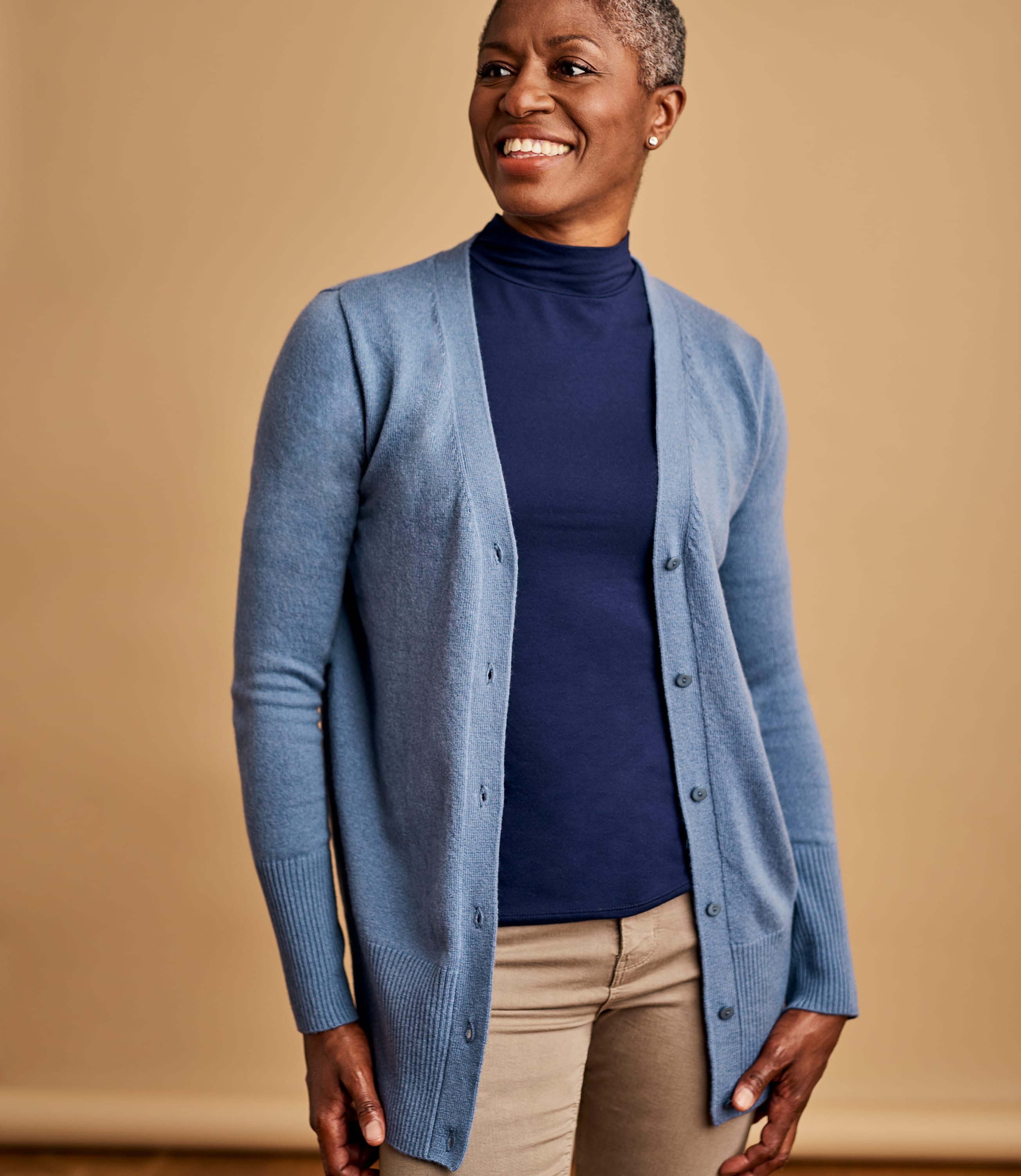 Storm Blue Womens Cashmere Merino Plain V Neck Cardigan WoolOvers AU