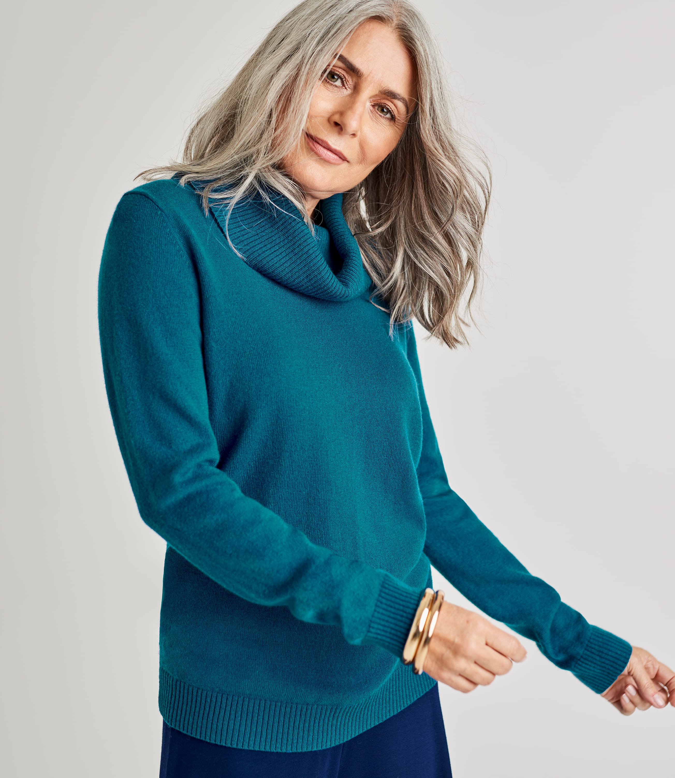 Midnight Green | Womens Cashmere Merino Long Sleeve Cowl Neck Sweater ...