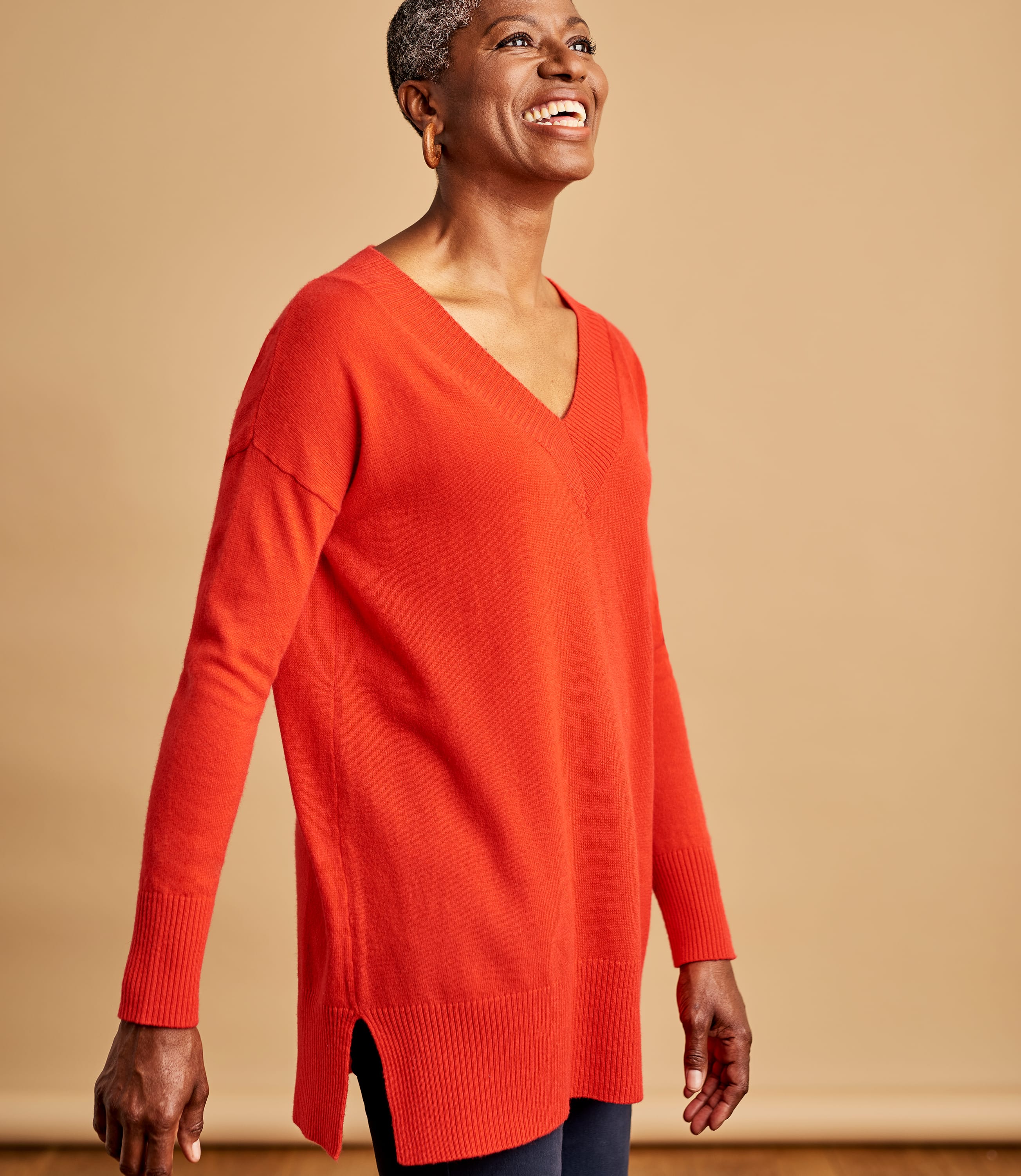 Blood Orange Cashmere Merino Deep V Neck Tunic Woolovers Us