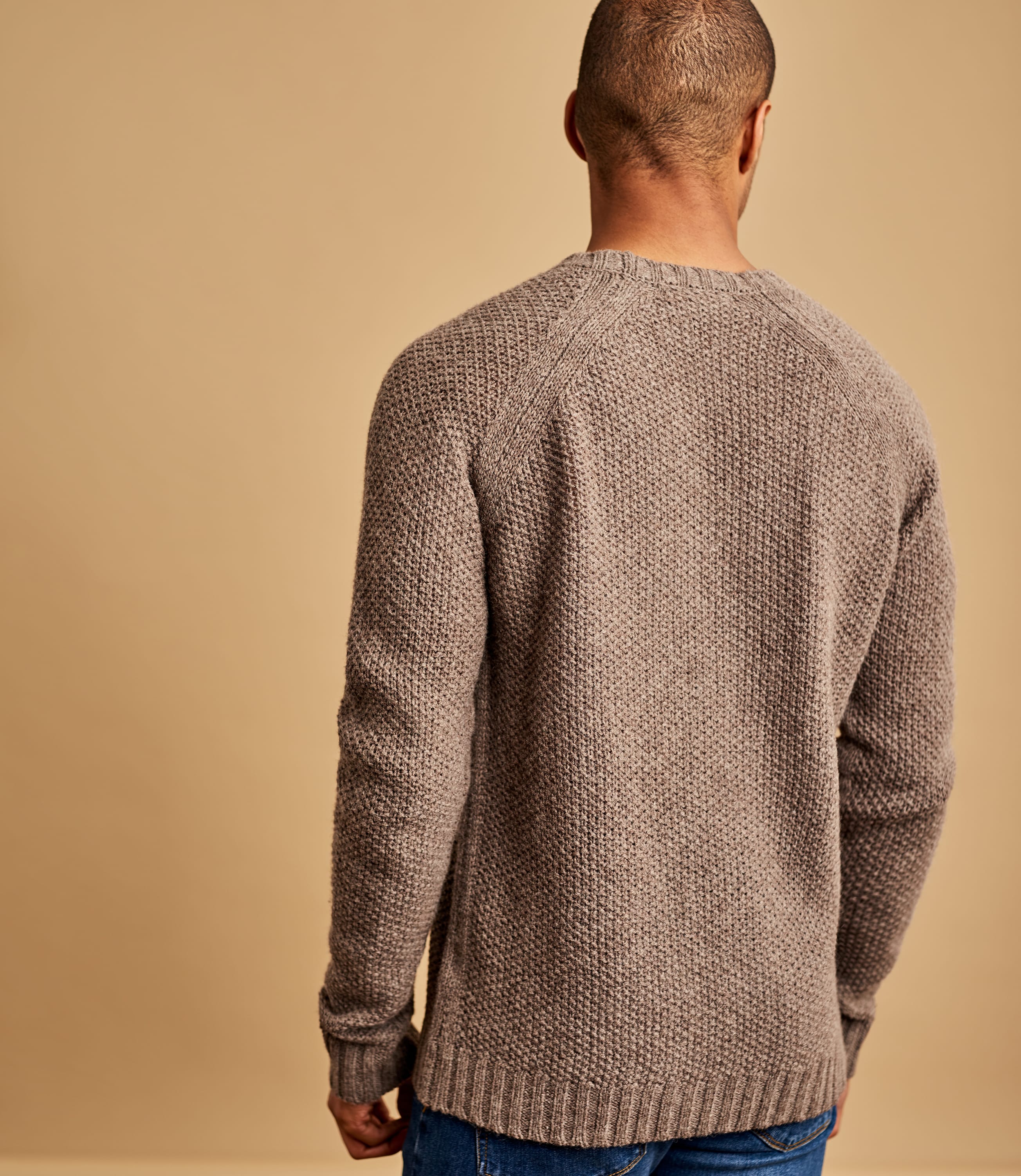 Sand Meliert Grob Gestrickter Pullover Aus Lammwolle F r Herren 
