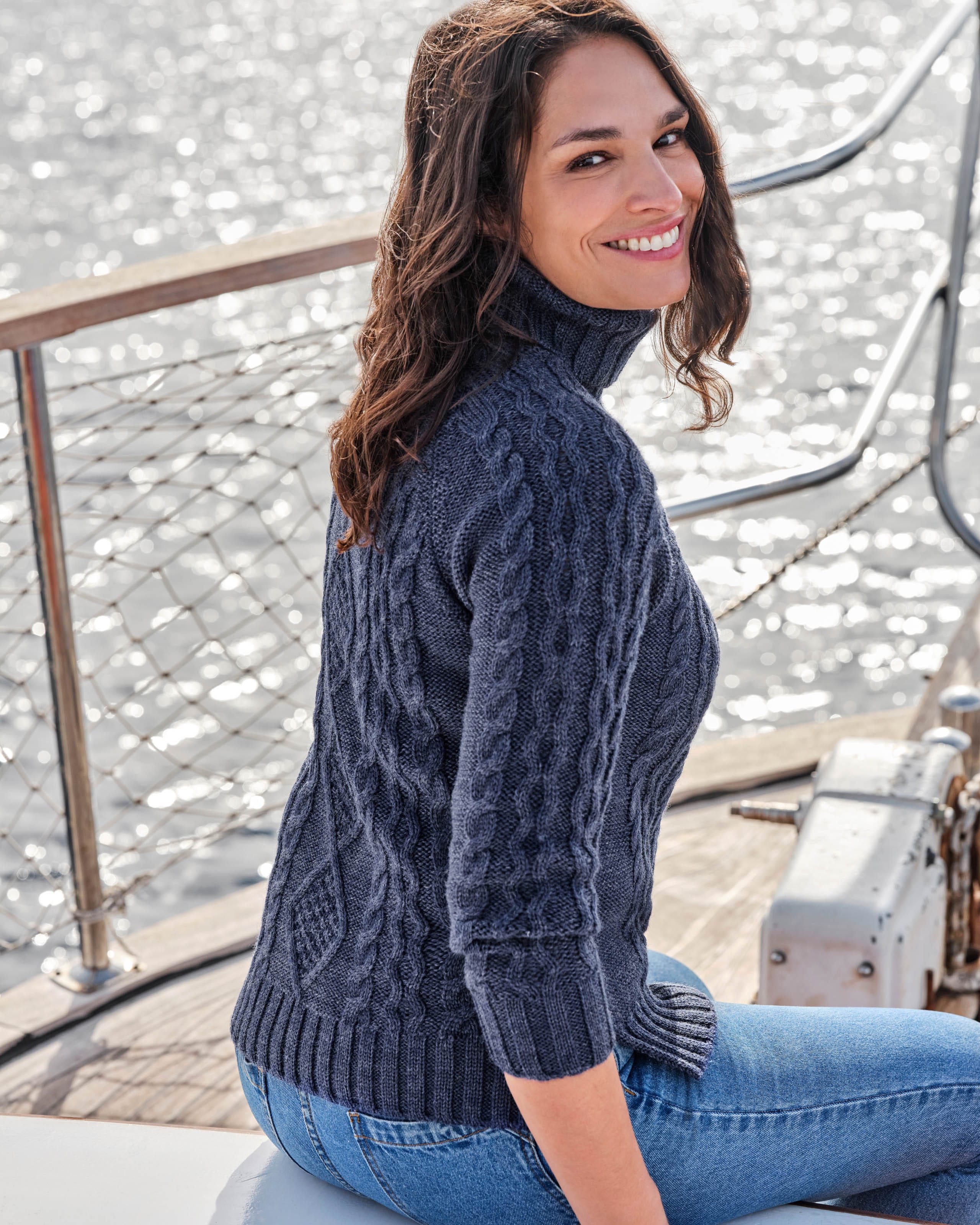 Denim Marl | Pure Wool Polo Neck Jumper | WoolOvers AU