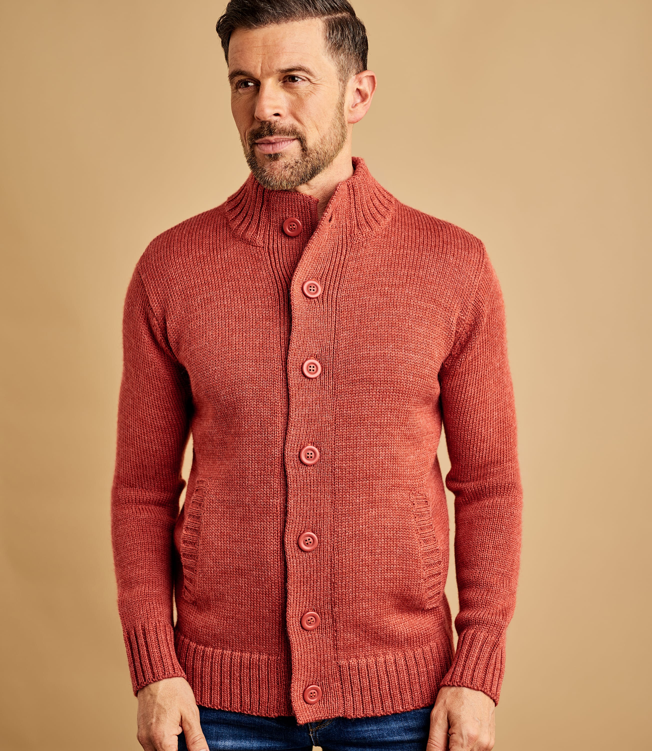 Rustic Orange Pure Wool | Thick Wool Cardigan | Men’S Knitwear | Woolovers