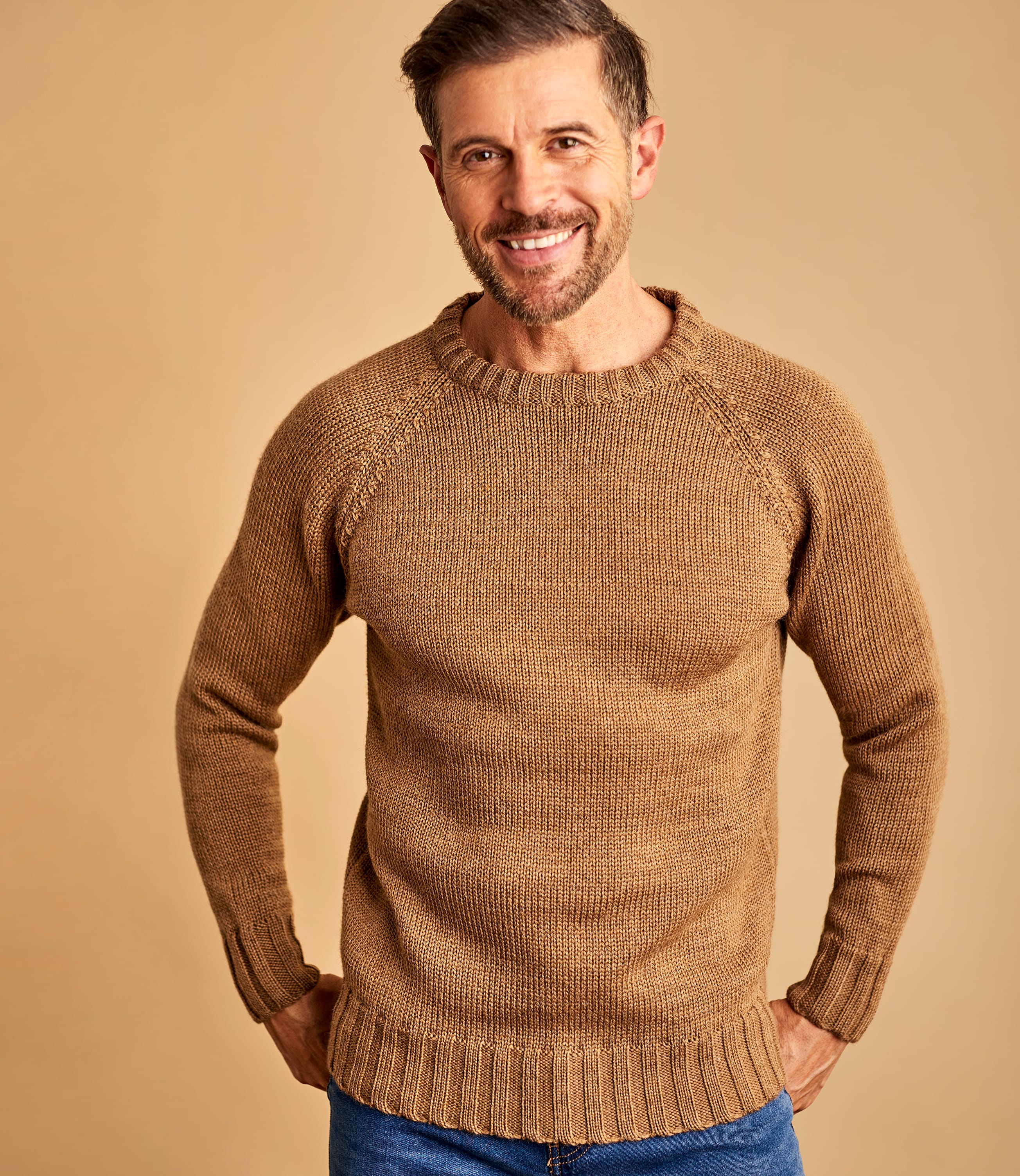 Tawny Mens Pure Wool Fishermans Crew Neck Jumper WoolOvers UK