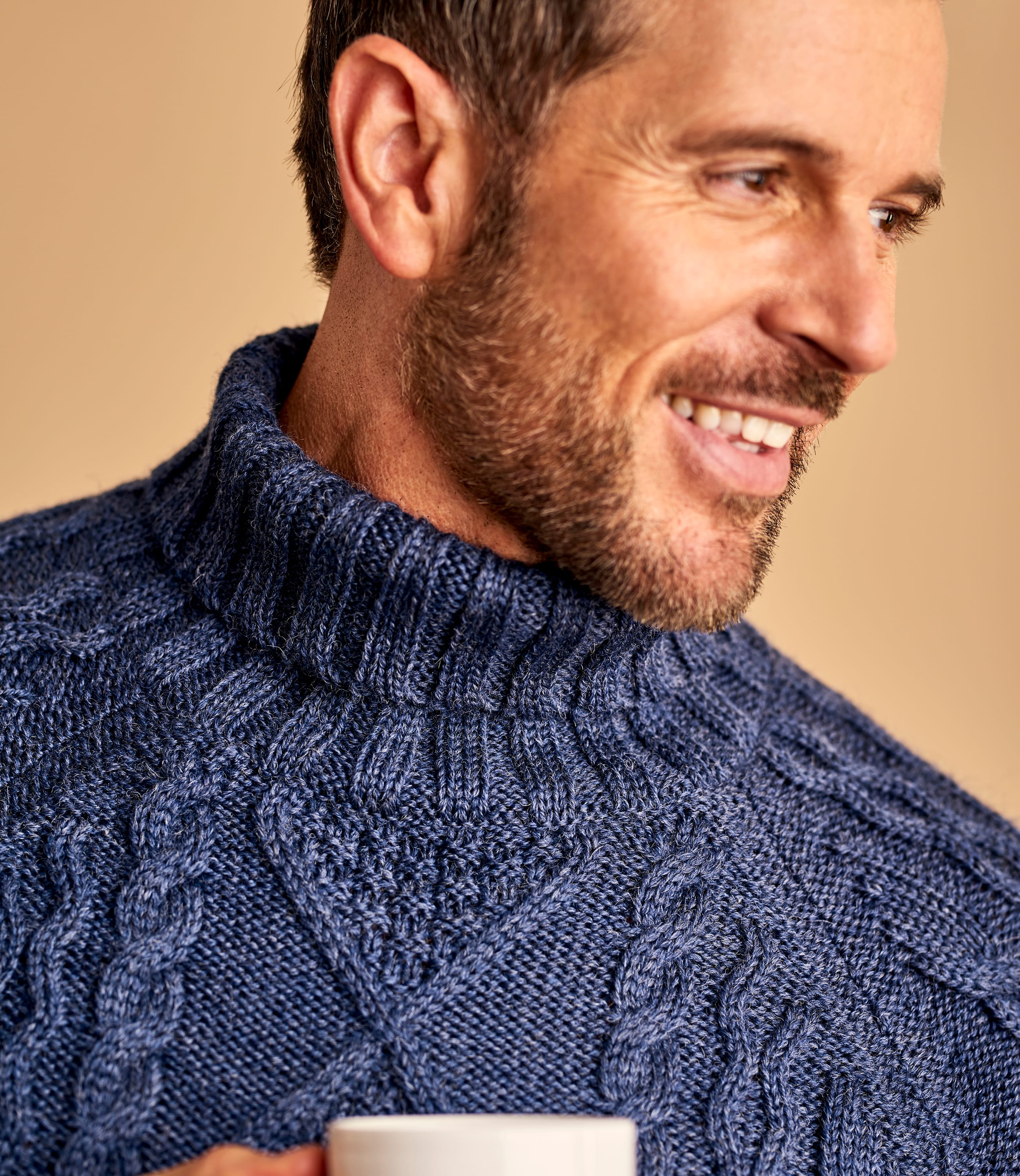 mens pure wool aran polo neck jumper