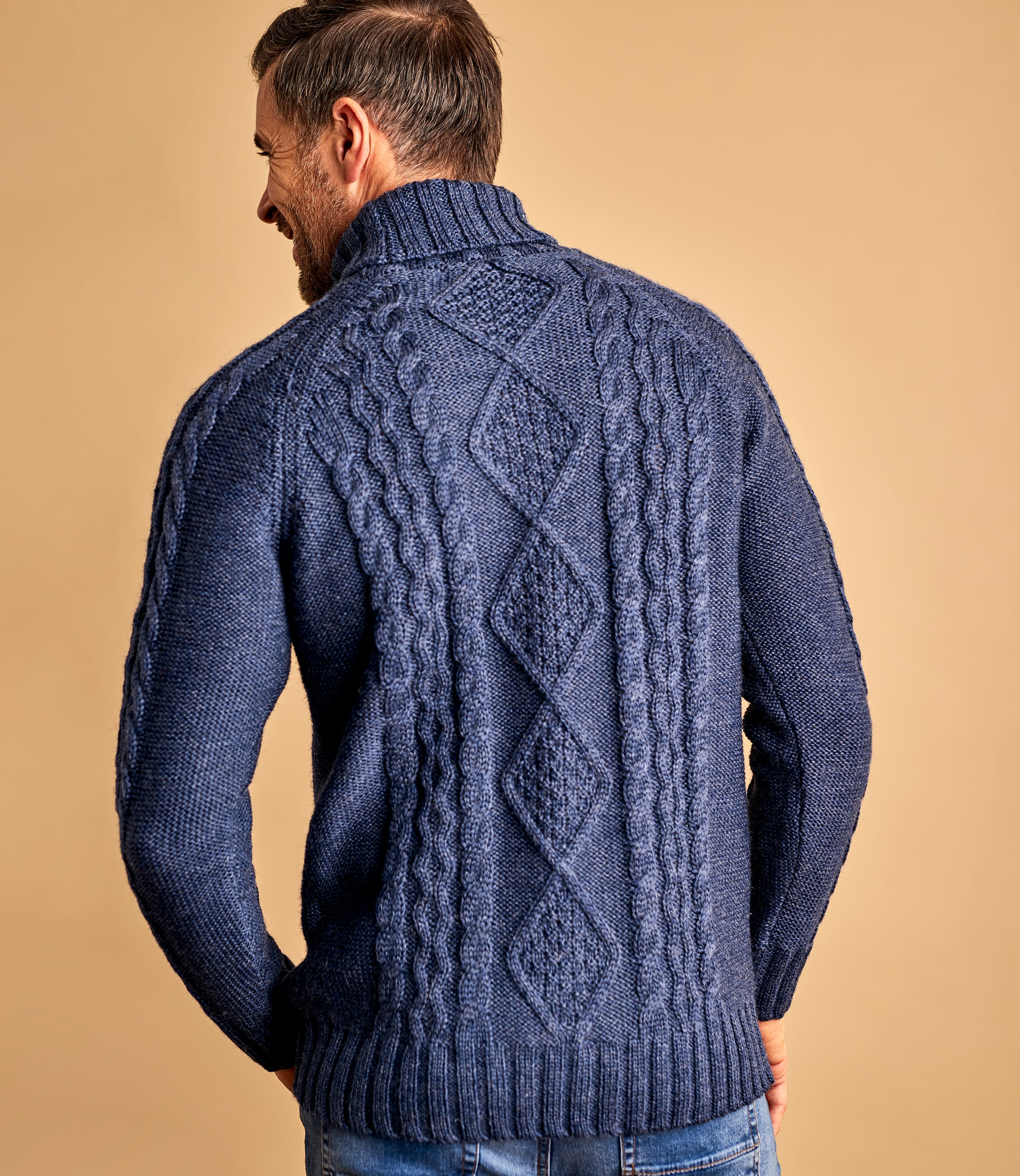 denim-marl-mens-pure-wool-aran-polo-neck-jumper-woolovers-uk