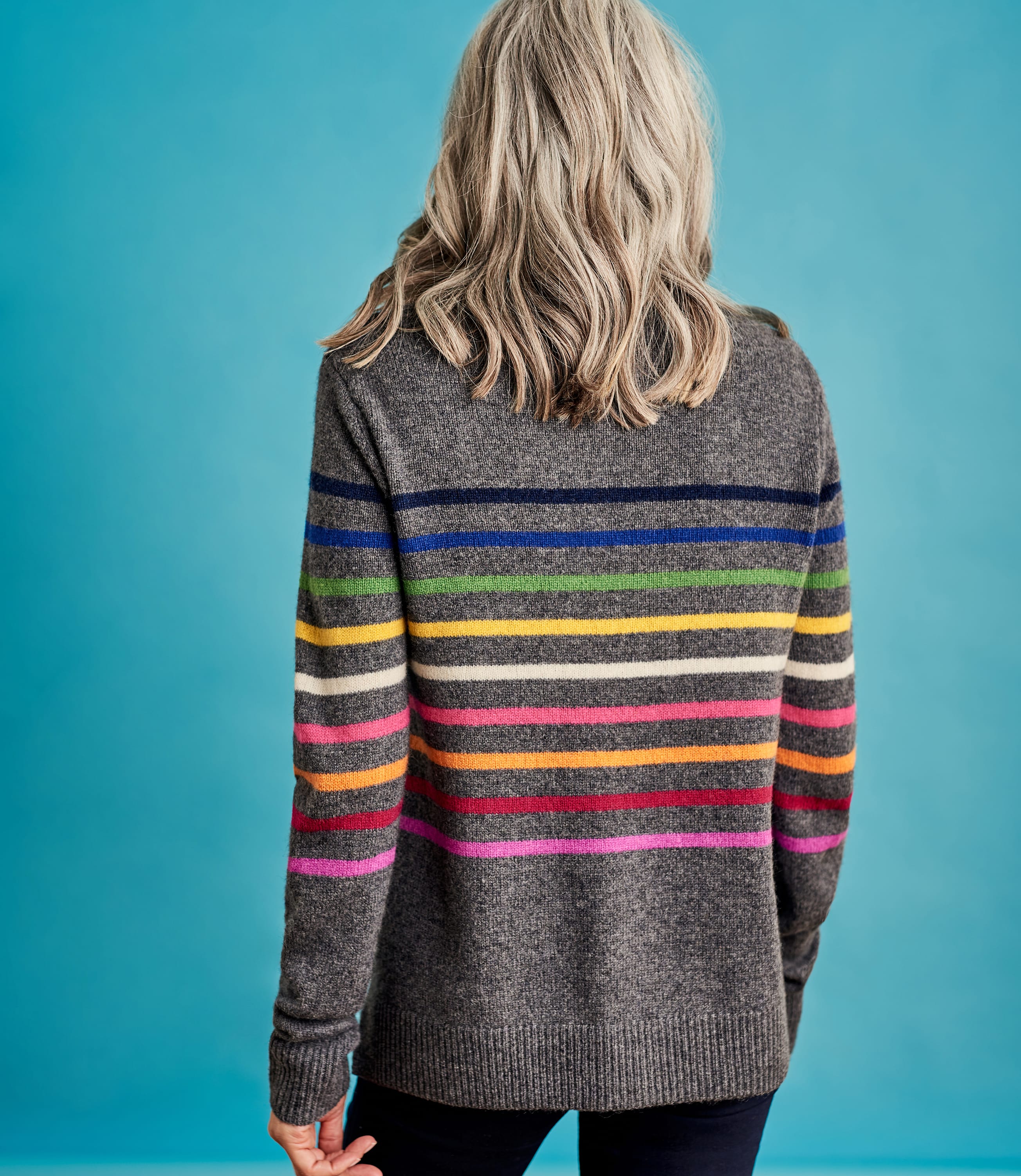 Rainbow Stripe Multi Stripe Lambswool Jumper WoolOvers UK