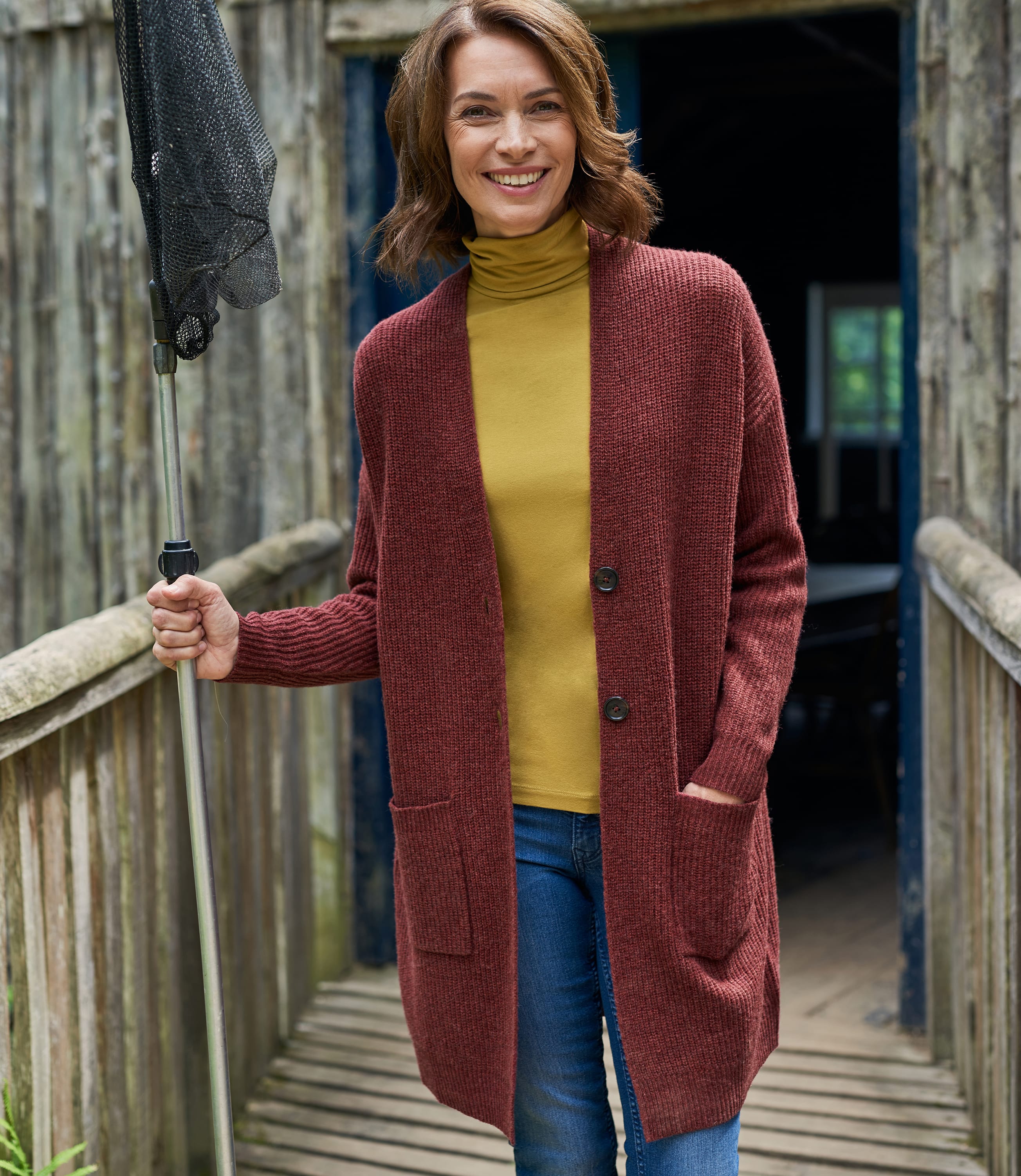 Bright Brandy Apple | Womens Lambswool Long Button Cardi | WoolOvers US