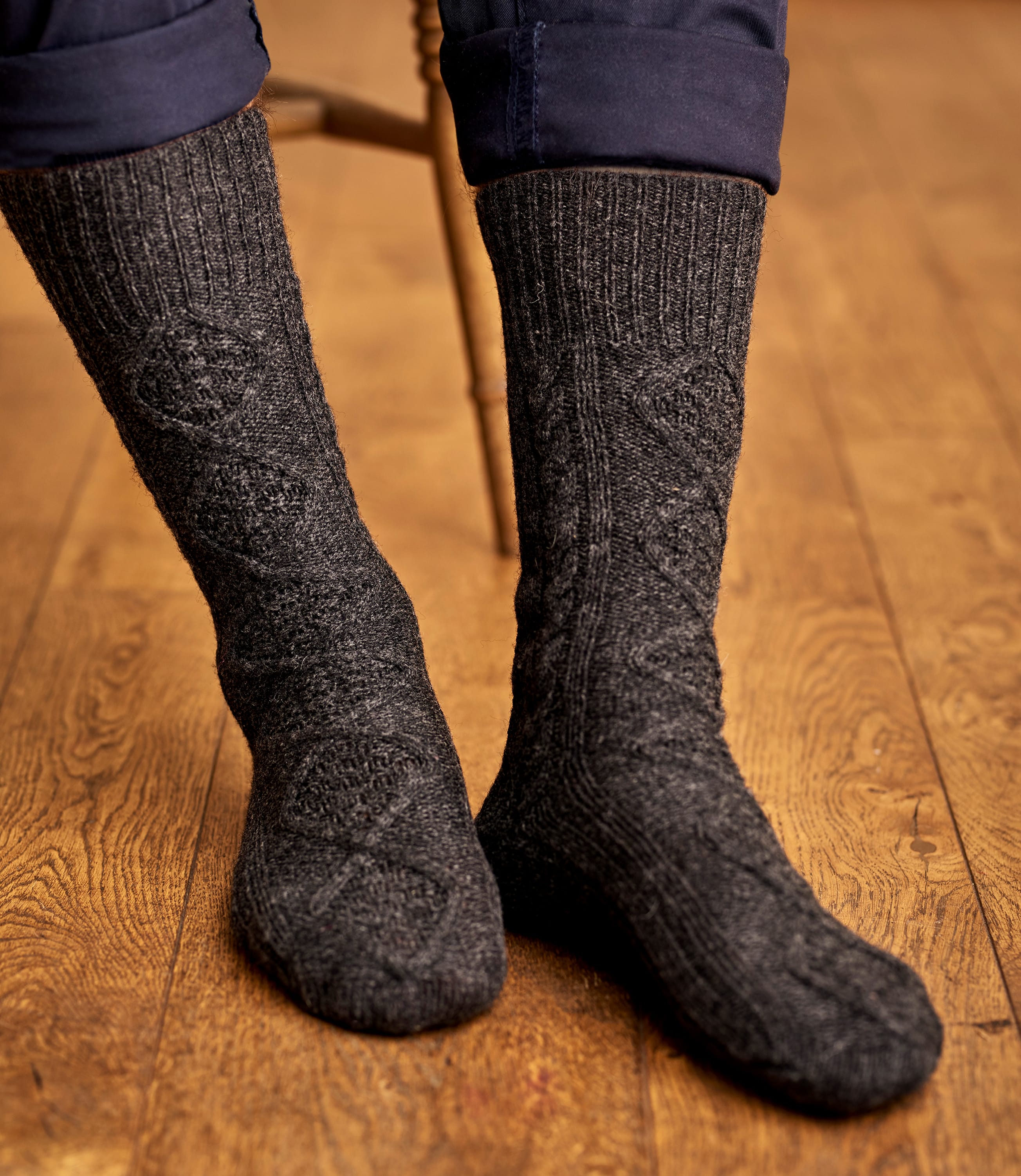 Charcoal Mens Lambswool Cable Socks WoolOvers US