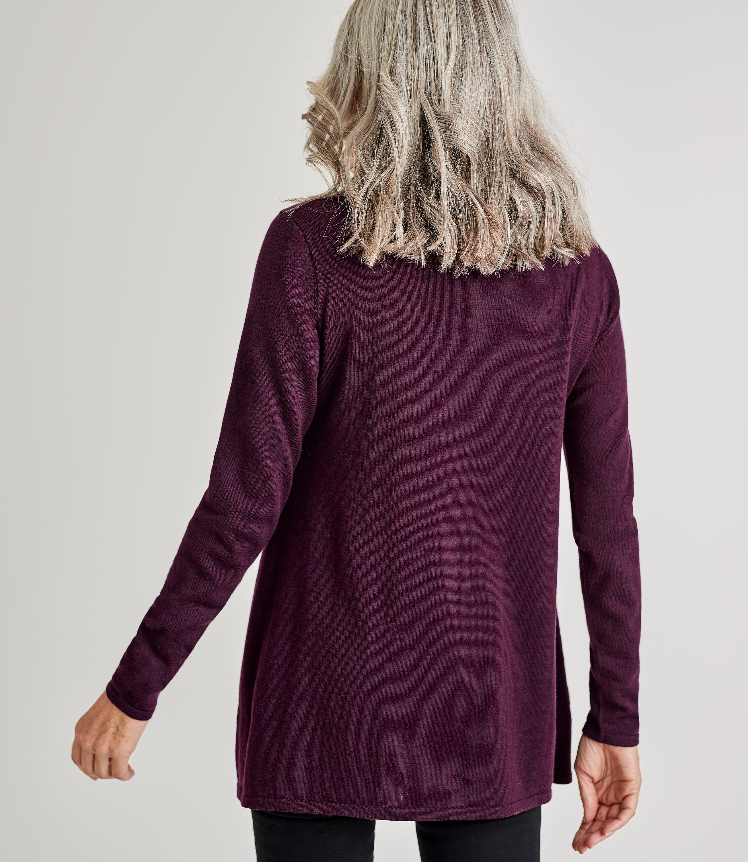 Dark Aubergine Womens Pearl Front Trapeze Jumper WoolOvers UK