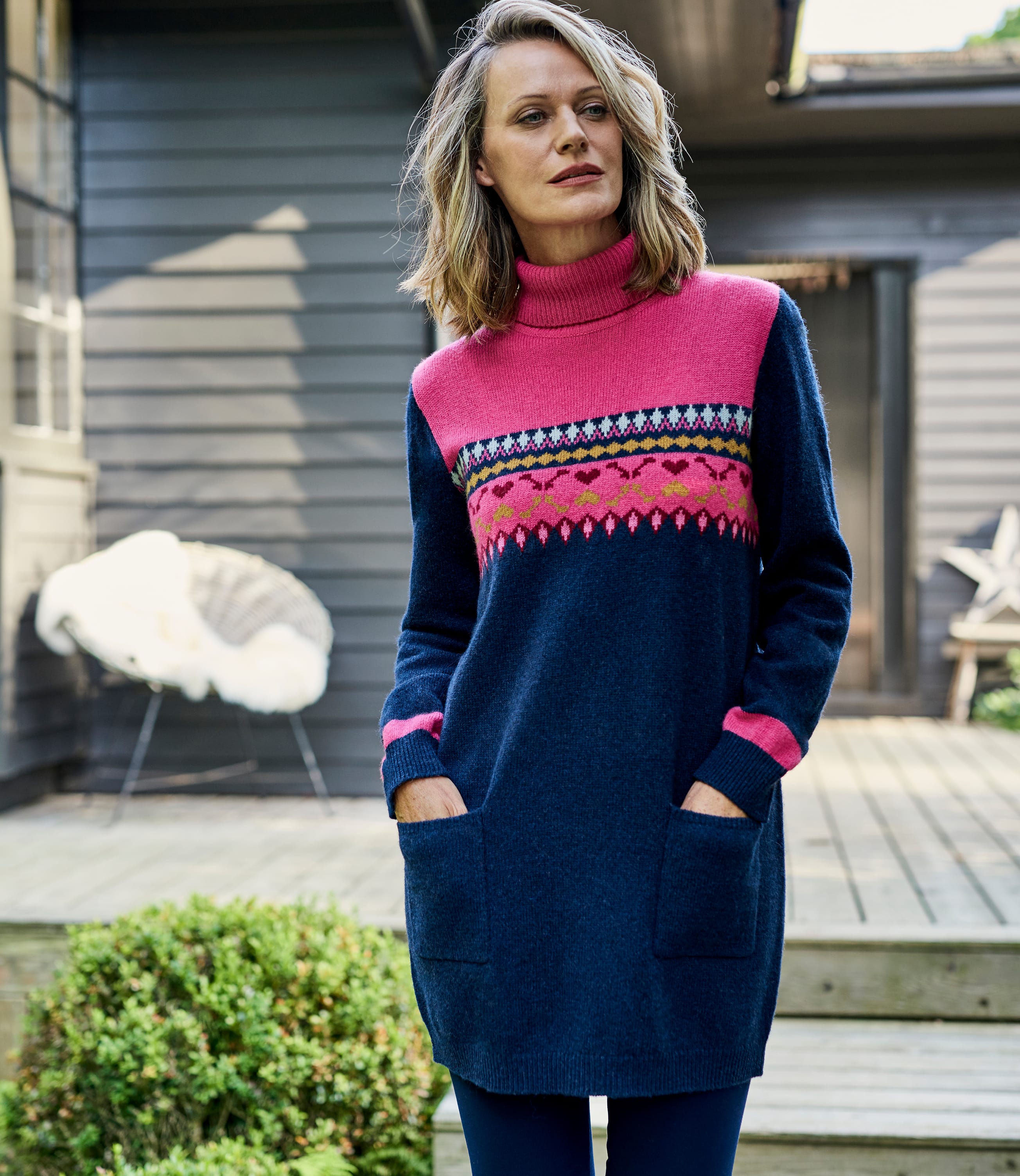 Denim Combo Womens Lambswool Pocket Tunic WoolOvers UK