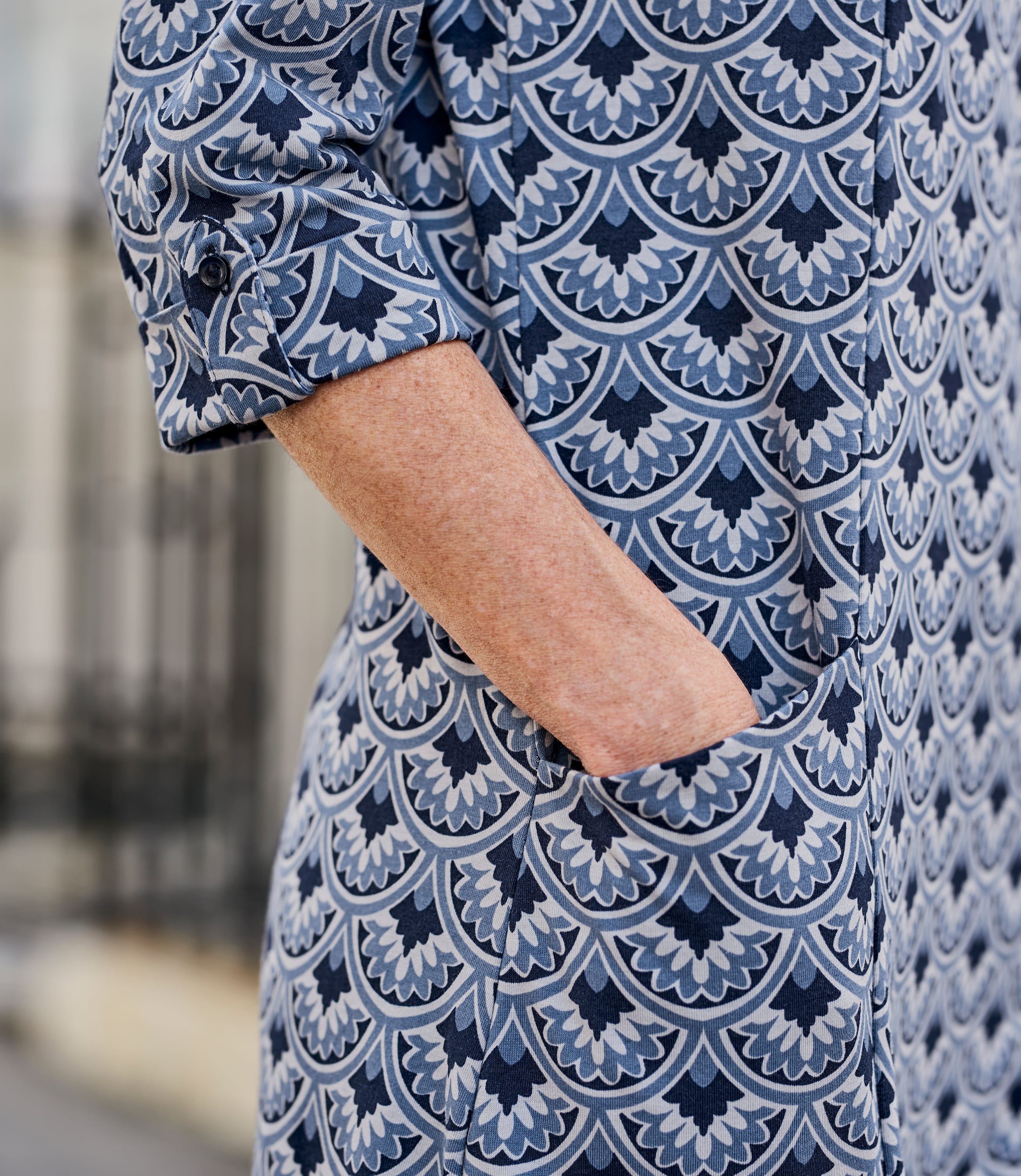 Fan Print Womens Jersey Seam Detail Tunic Dress WoolOvers UK