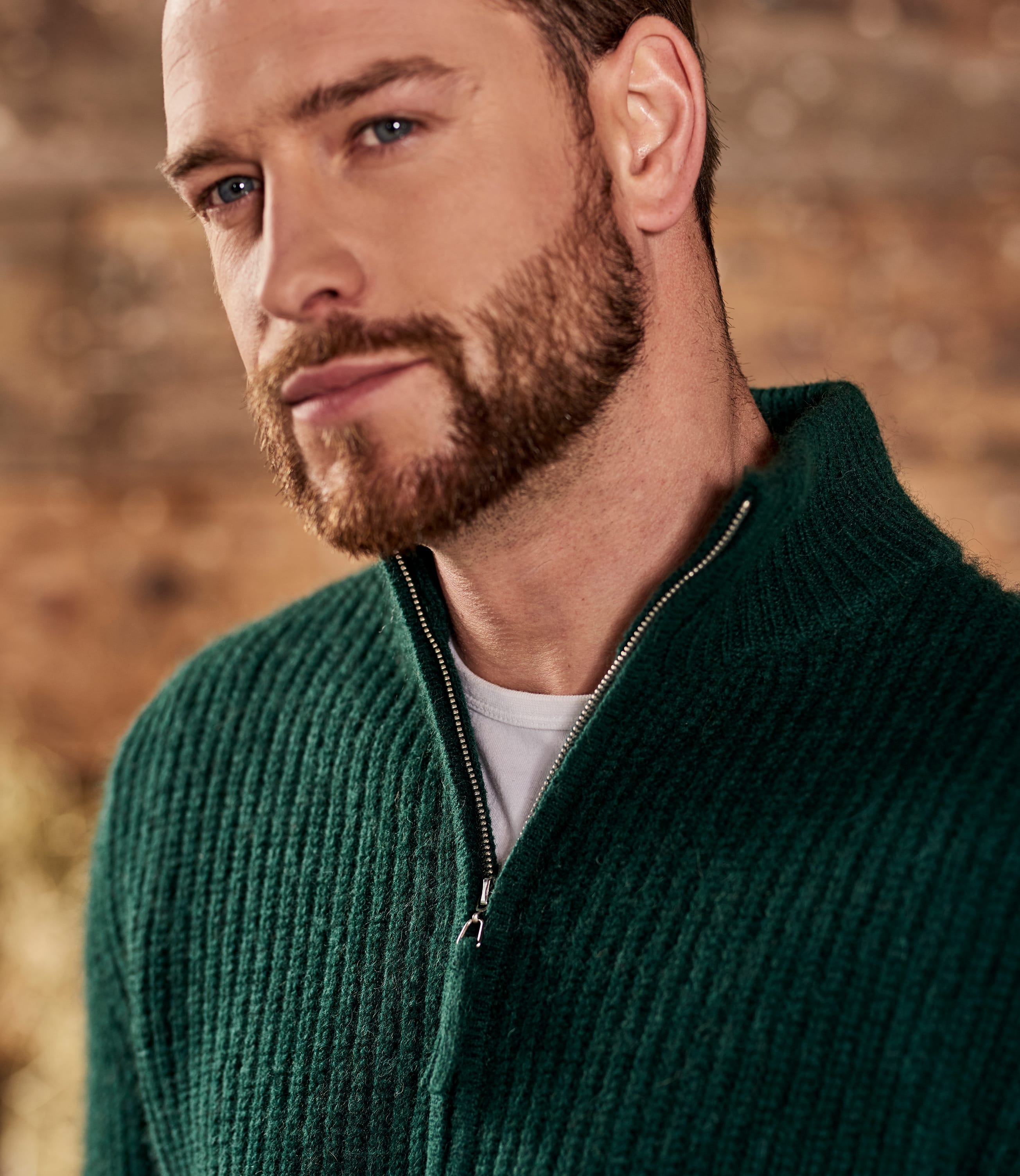 Dark Green Mens Wool Blend Zip Through Jacket WoolOvers UK