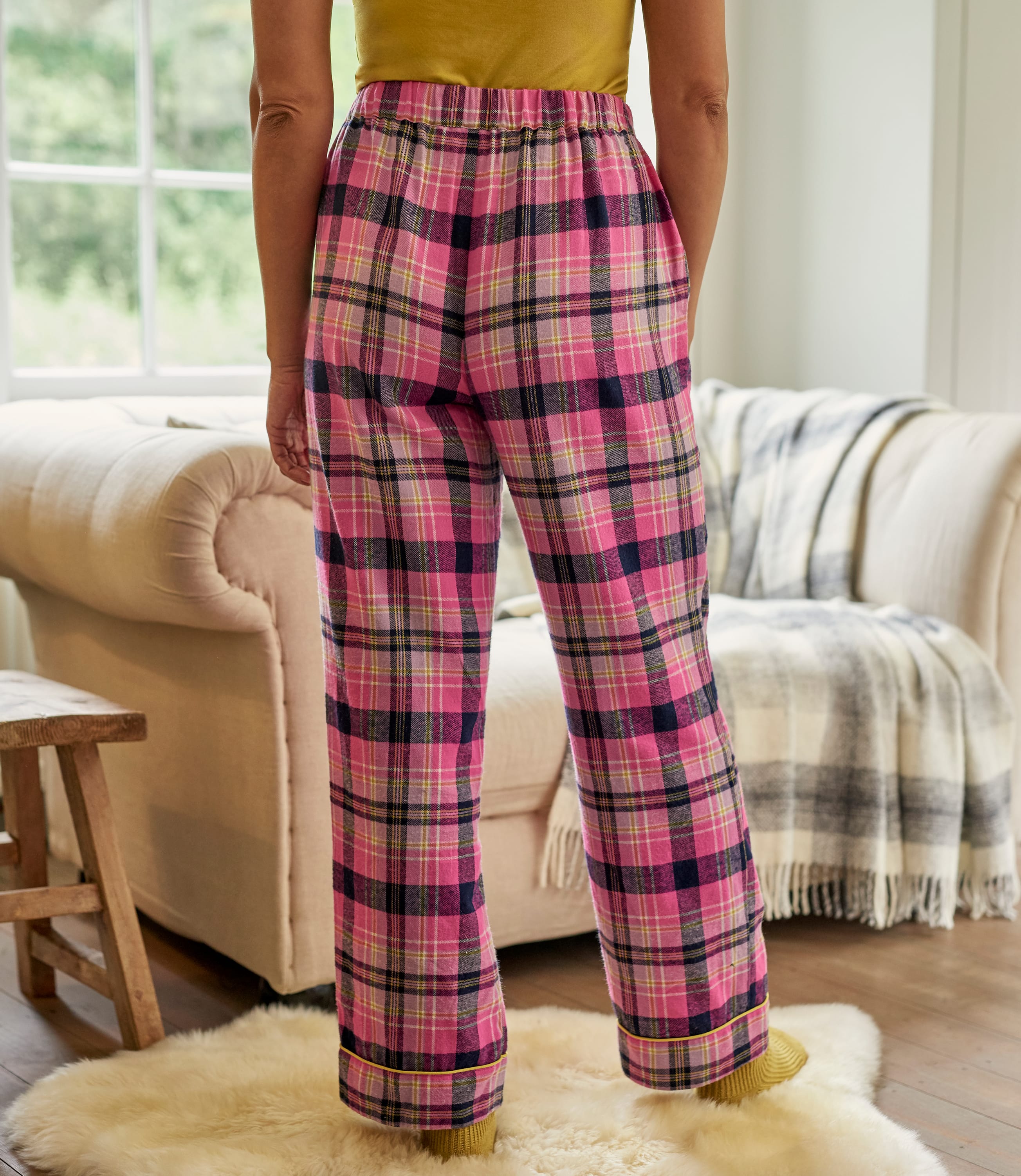 Pink Check Womens Woven Check Pyjama Bottoms Woolovers Uk