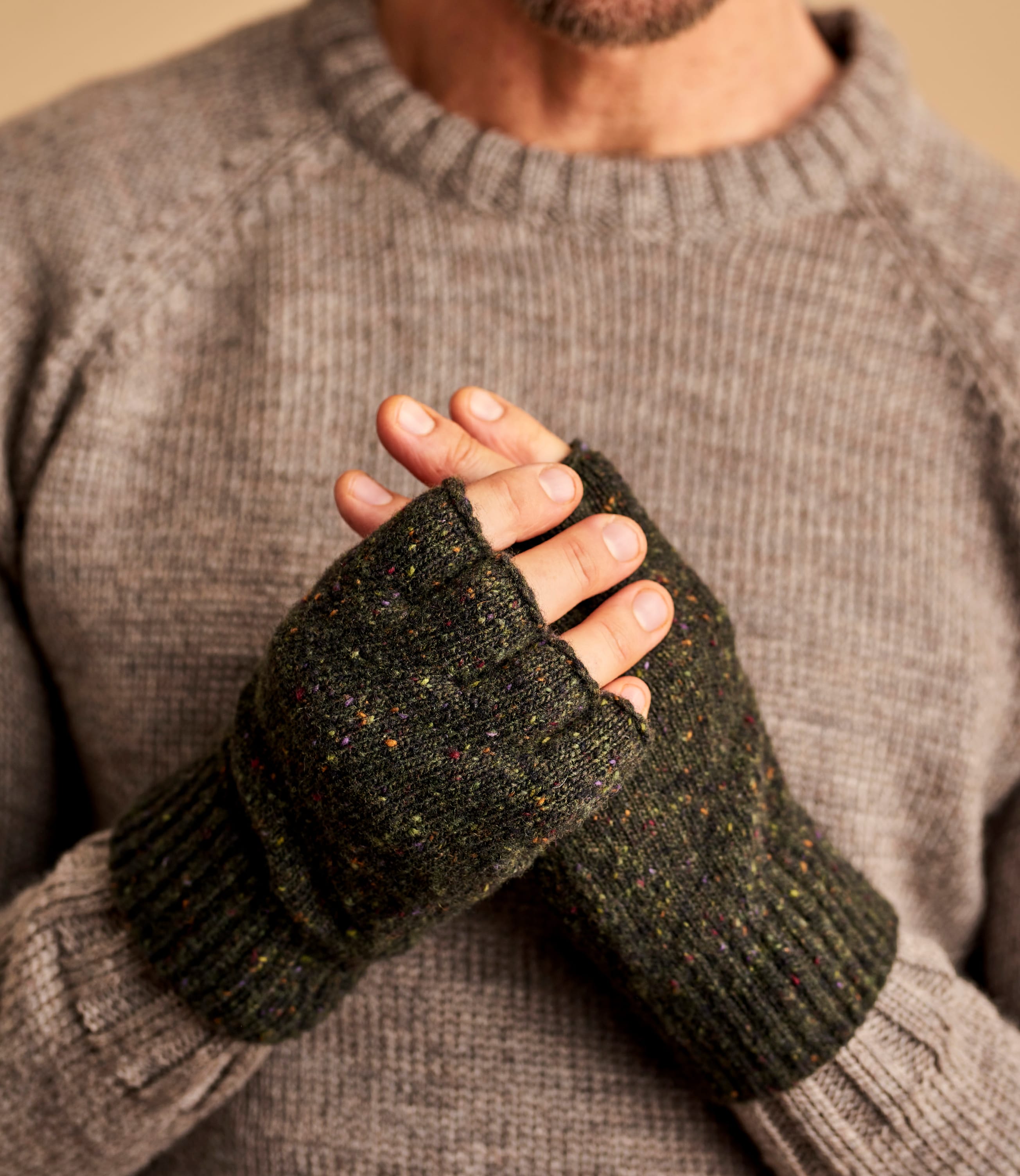 Tweed Green Mens Donegal Tweed Fingerless Glove WoolOvers UK